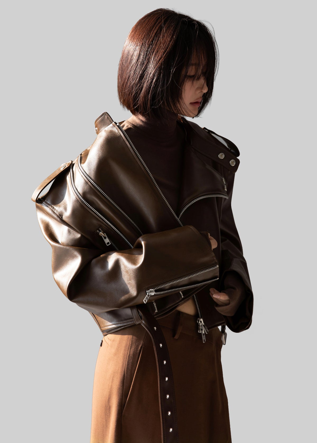 Teagan Boxy Faux Leather Jacket - Brown β view 7 of 12