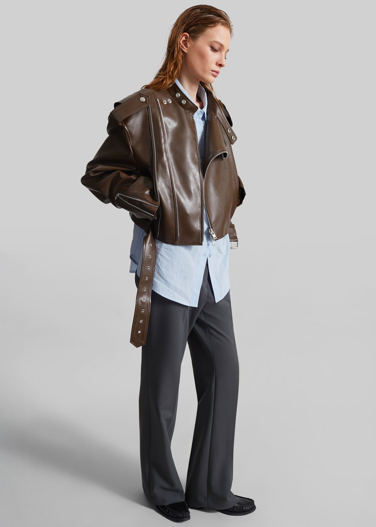 Teagan Boxy Faux Leather Jacket - Brown β view 9 of 12