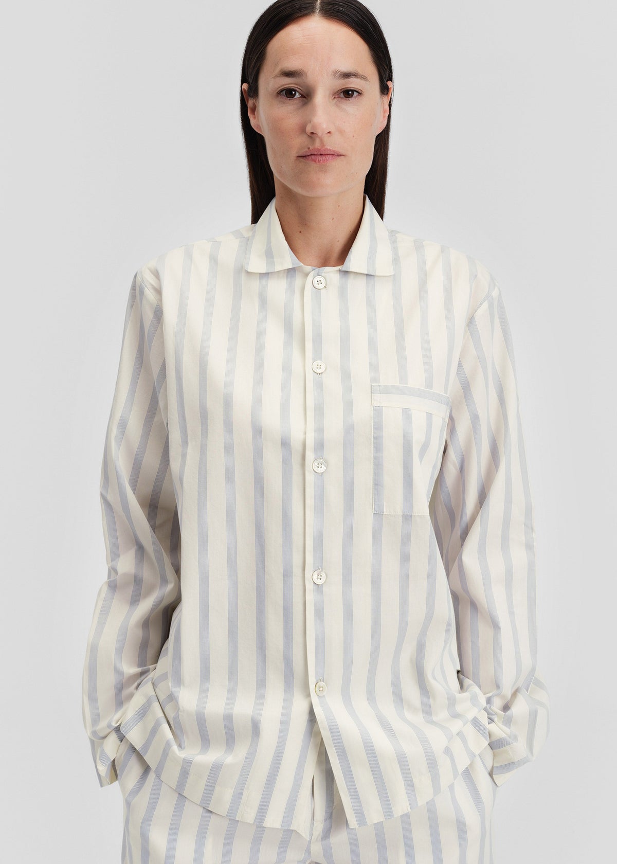 Tekla Poplin Pyjama Shirt - Needle Stripes β view 3 of 11