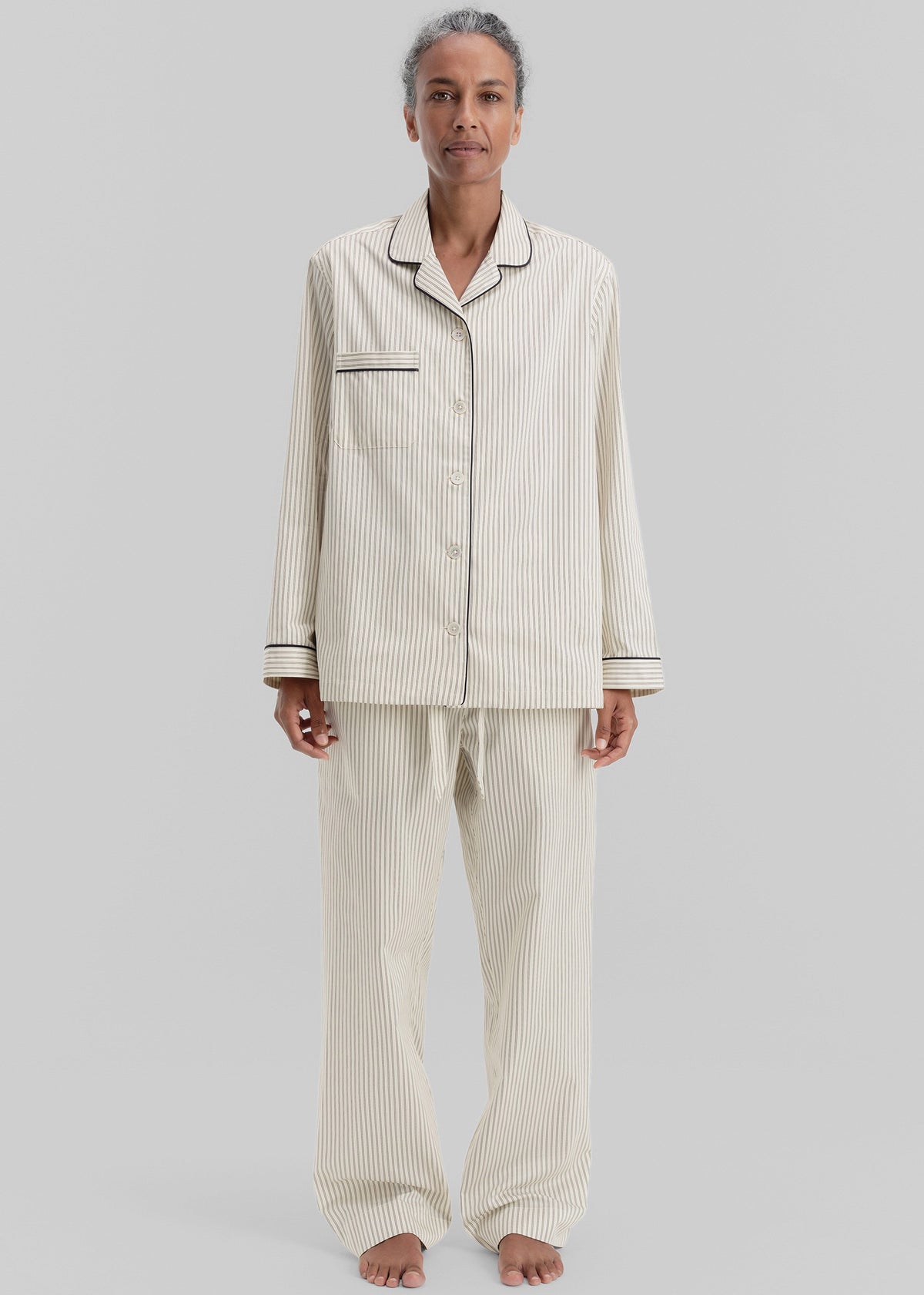 Tekla Sateen Pyjama Shirt - Brown Pinstripe β view 3 of 9