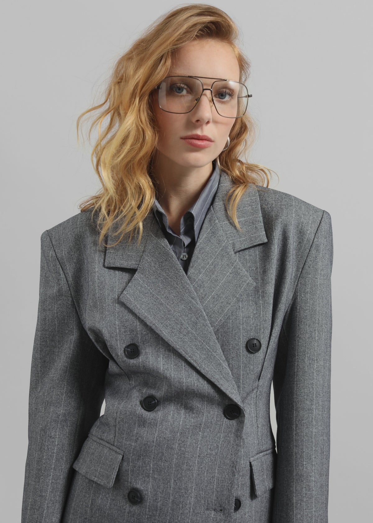 Tenby Striped Cinched Blazer - Grey Melange β view 7 of 9