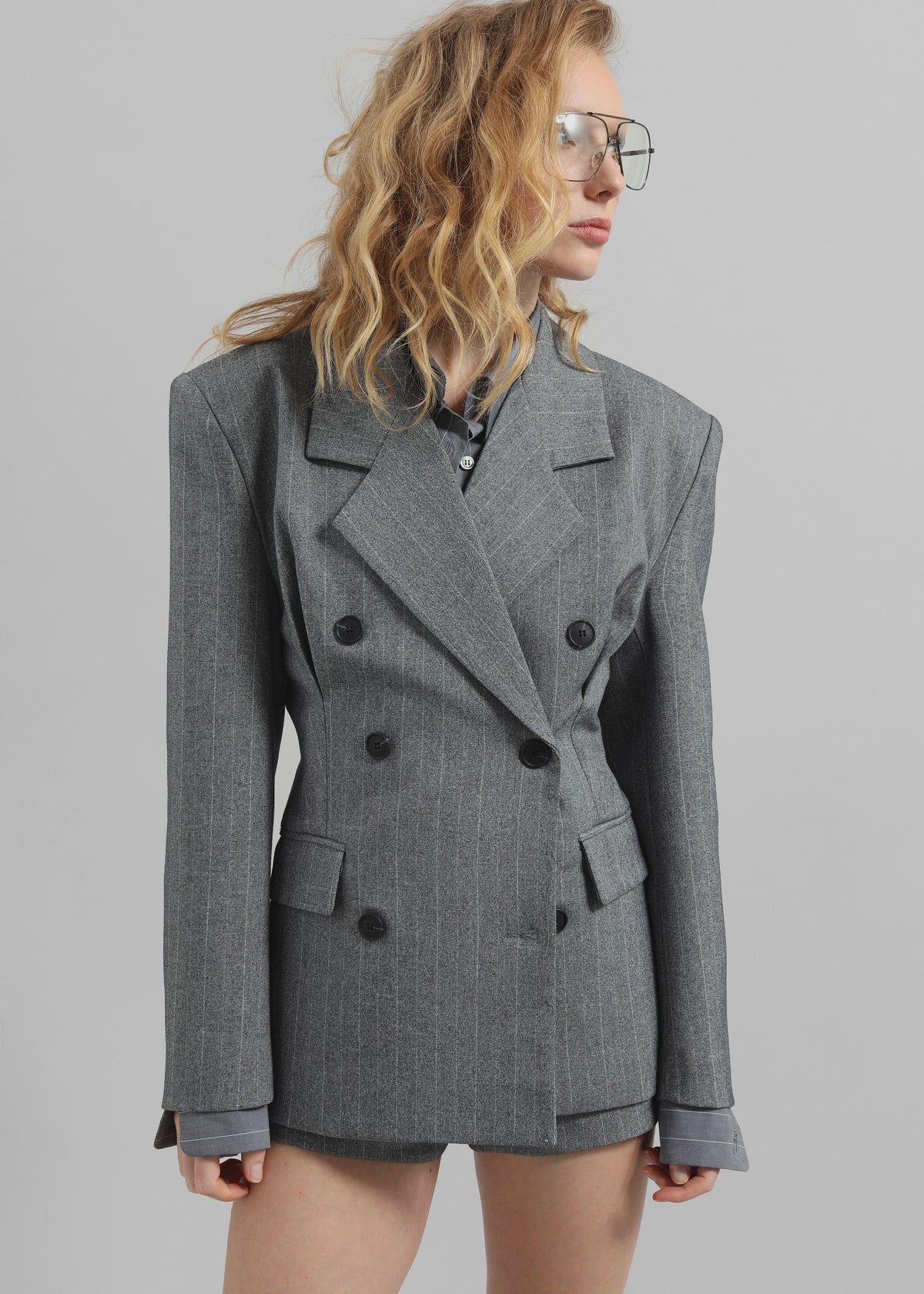 Tenby Striped Cinched Blazer - Grey Melange β view 5 of 9