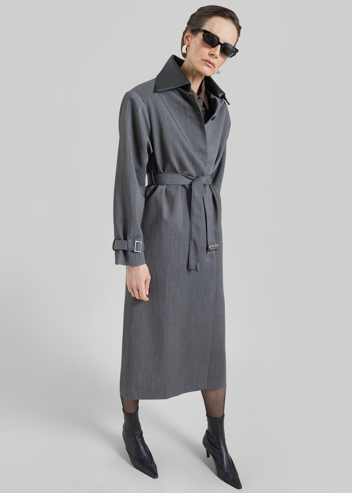 Teran Faux Leather Collar Coat - Dark Grey Melange β view 6 of 8