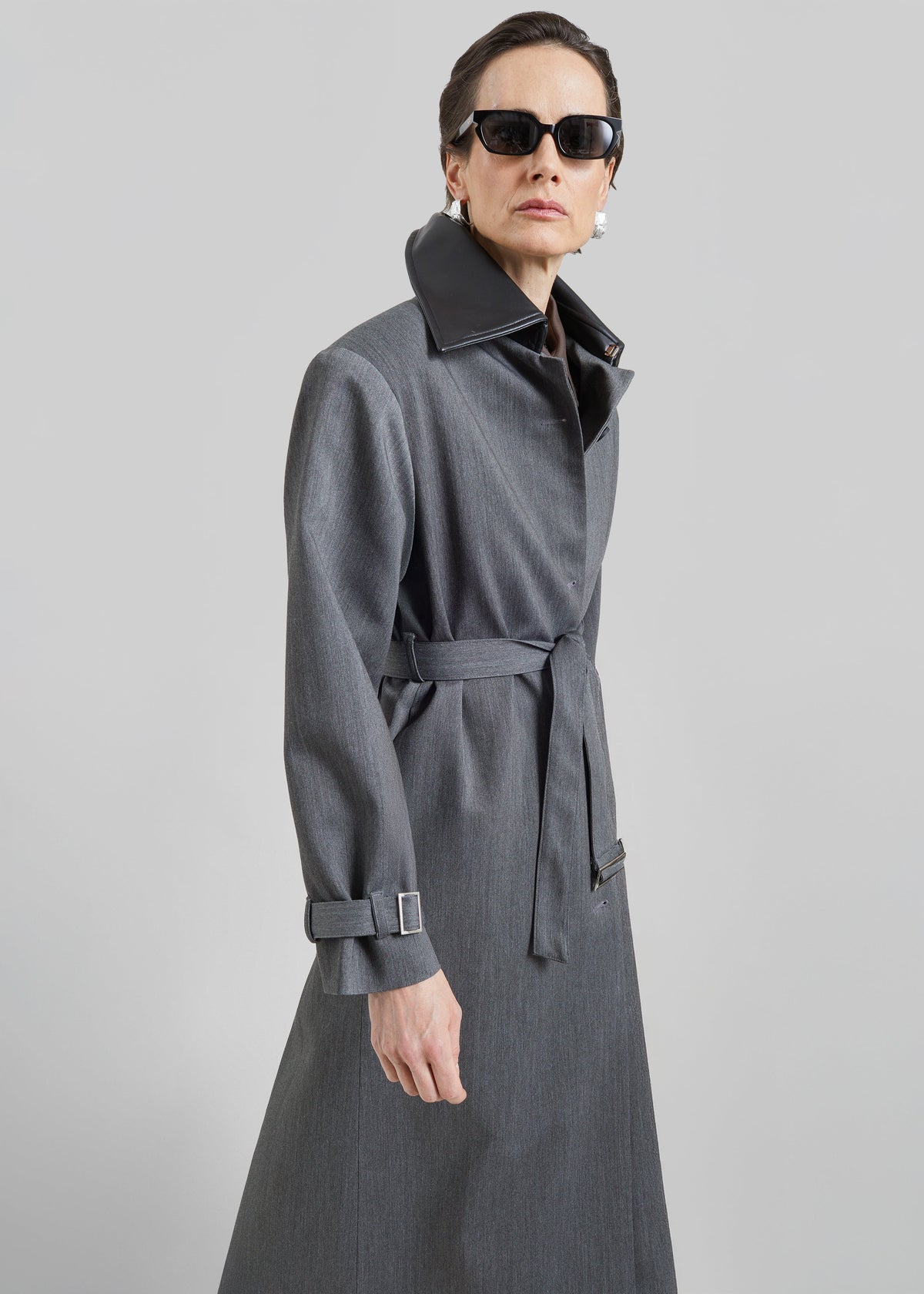 Teran Faux Leather Collar Coat - Dark Grey Melange β view 3 of 8