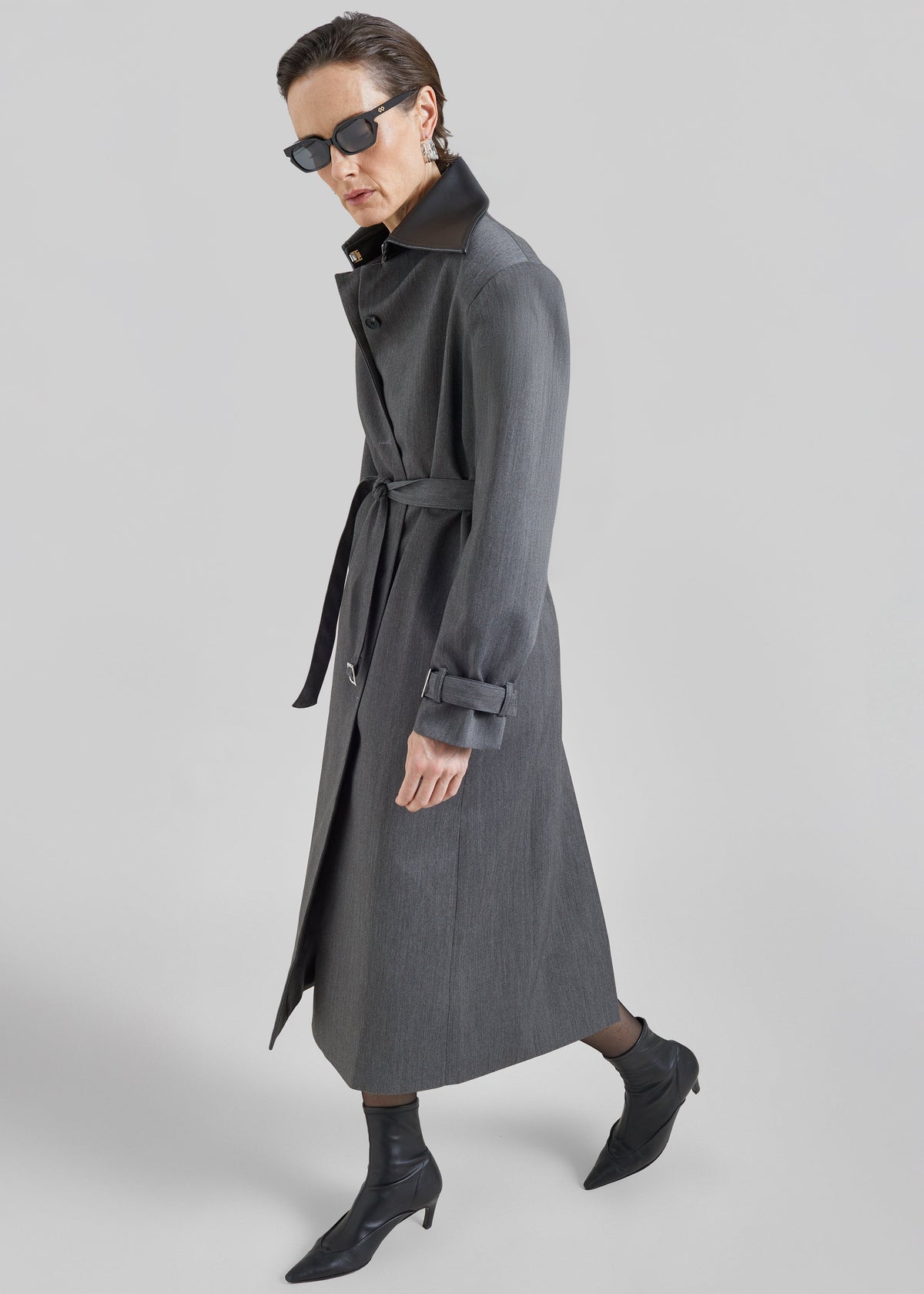 Teran Faux Leather Collar Coat - Dark Grey Melange β view 4 of 8