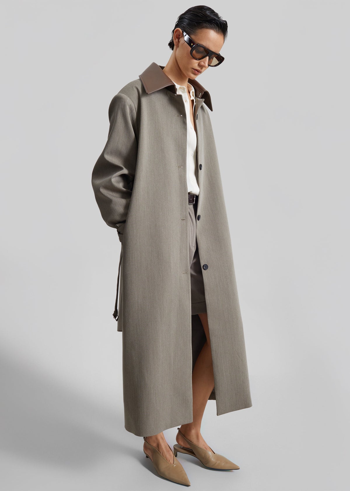 Teran Faux Leather Collar Coat - Dark Taupe β view 5 of 9