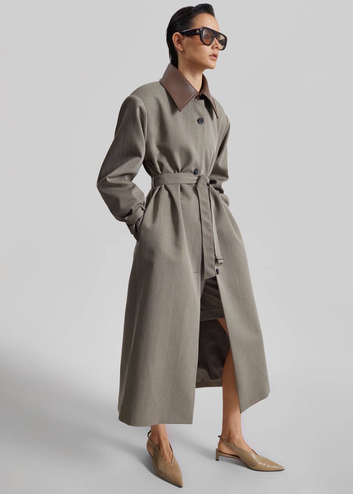 Teran Faux Leather Collar Coat - Dark Taupe β view 1 of 9