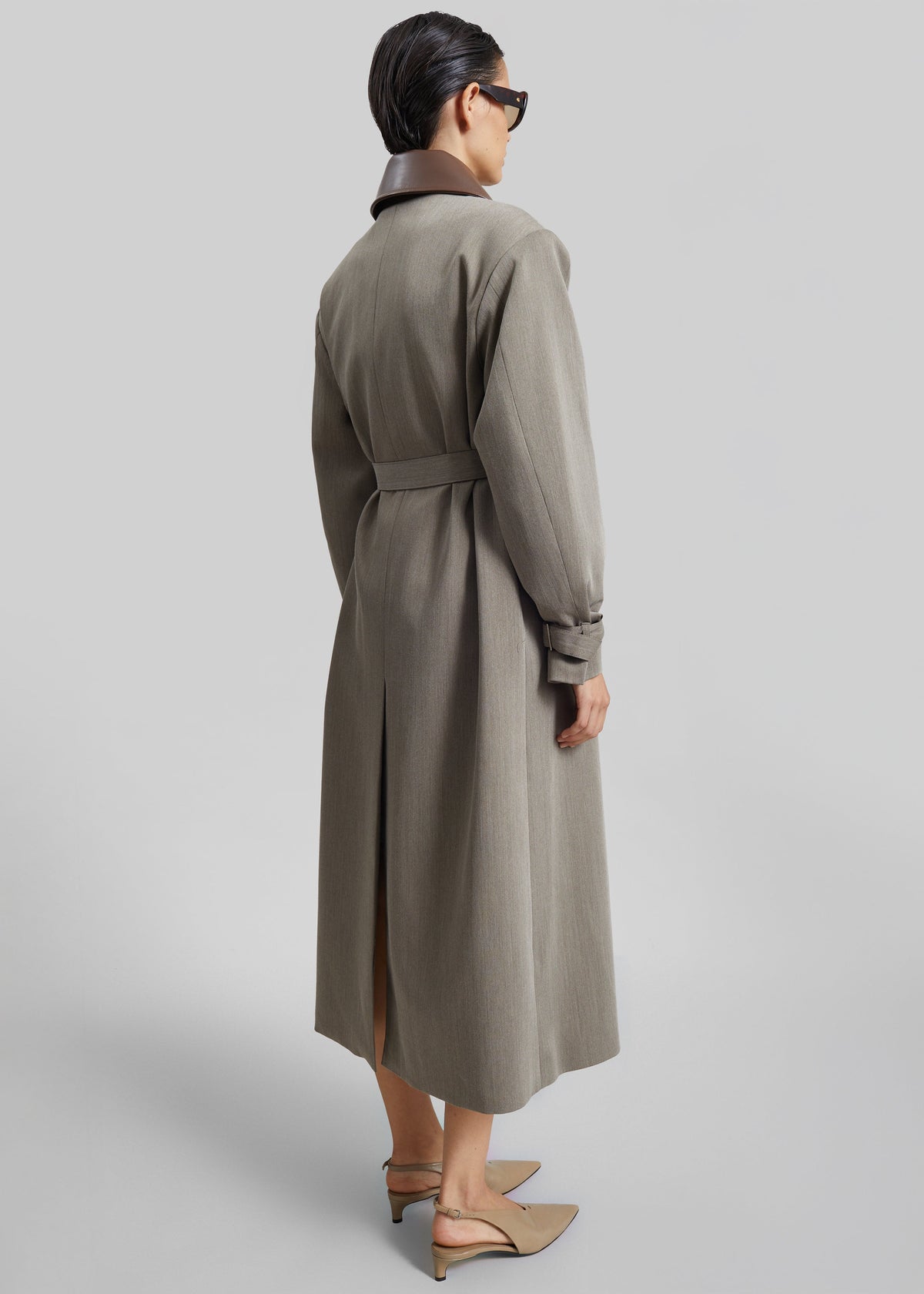 Teran Faux Leather Collar Coat - Dark Taupe β view 8 of 9