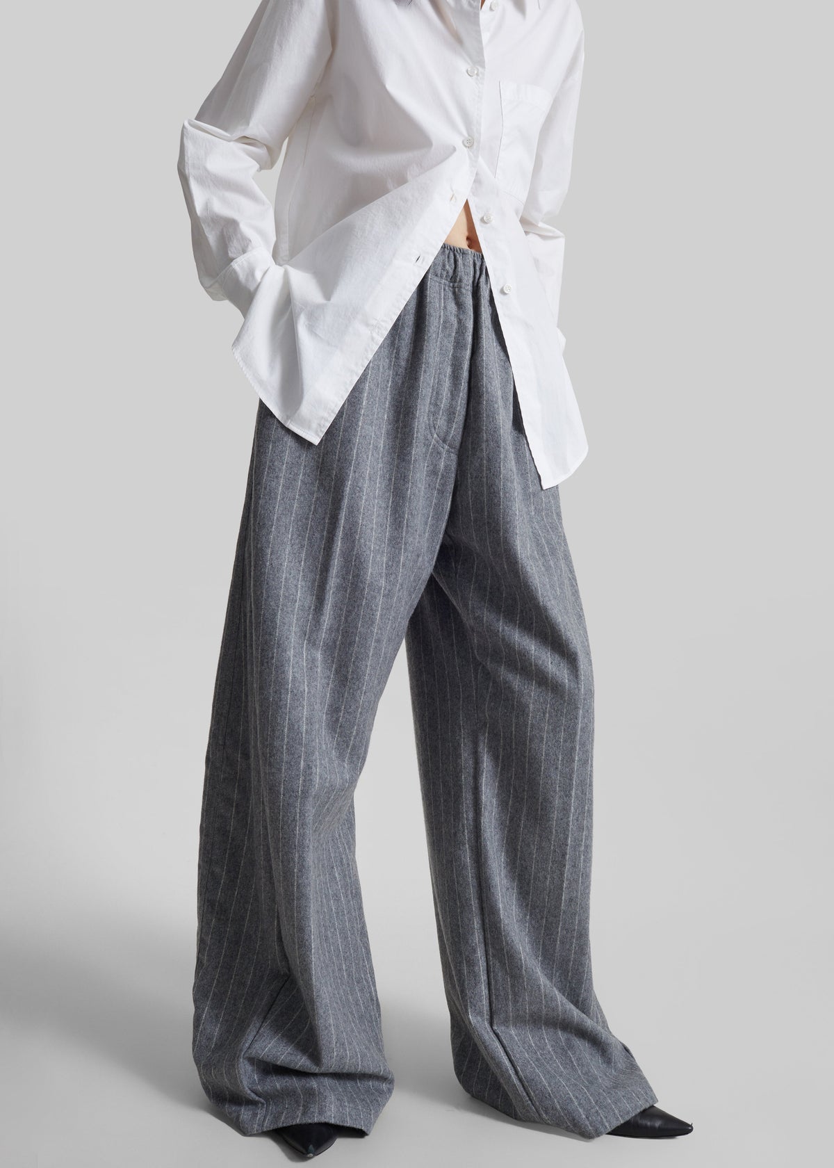 TheLatest Dora Pinstripe Wool Trousers - Light Grey β view 2 of 6