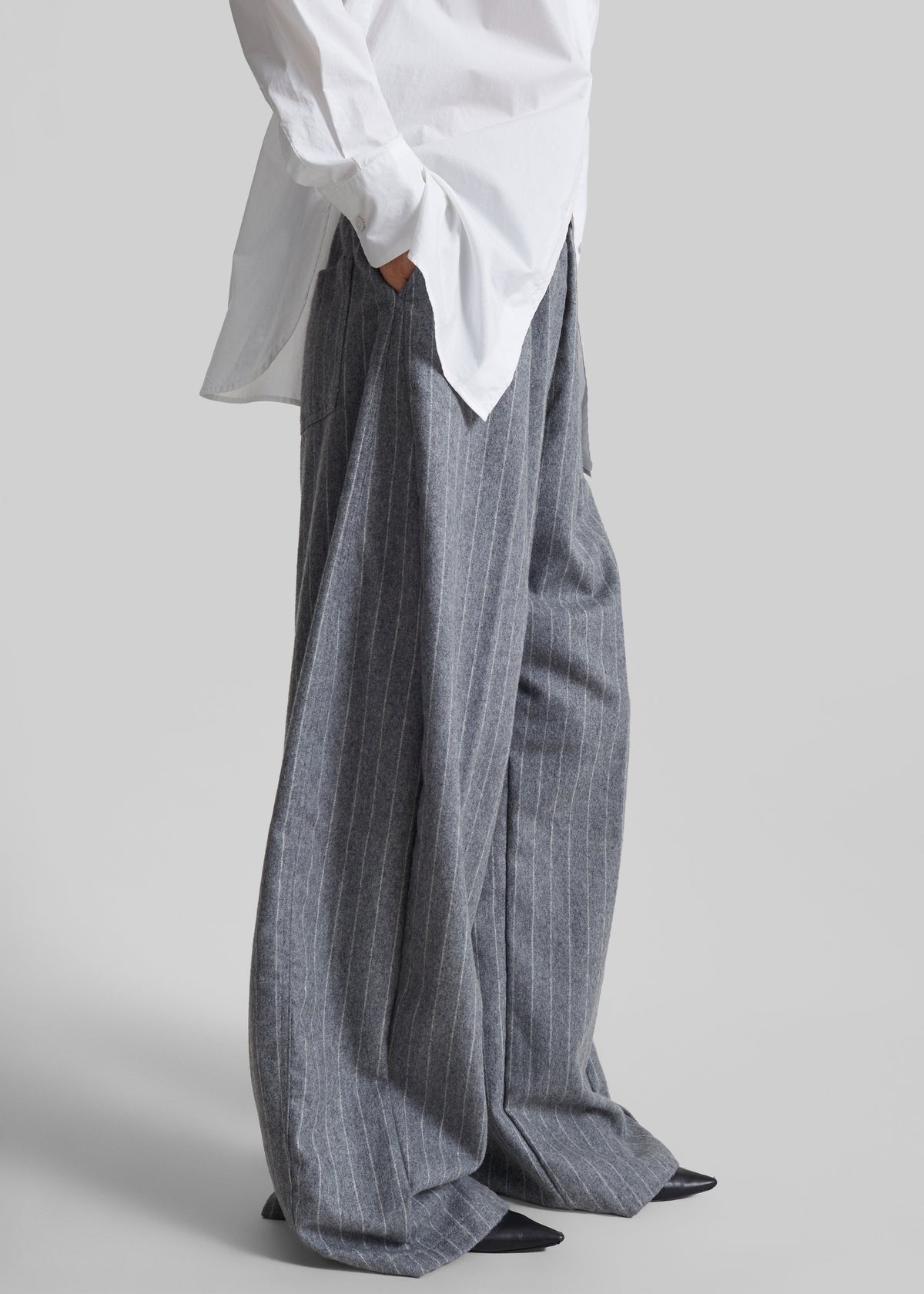 TheLatest Dora Pinstripe Wool Trousers - Light Grey β view 5 of 6