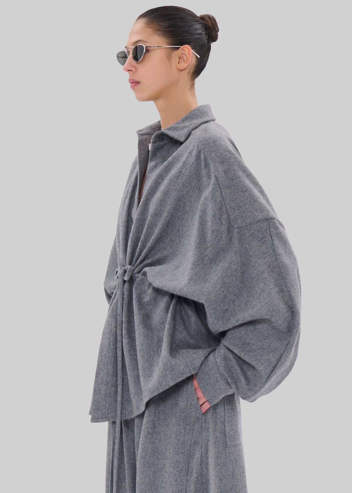TheLatest Dalida Flannel Wool Shirt - Light Grey β view 3 of 4
