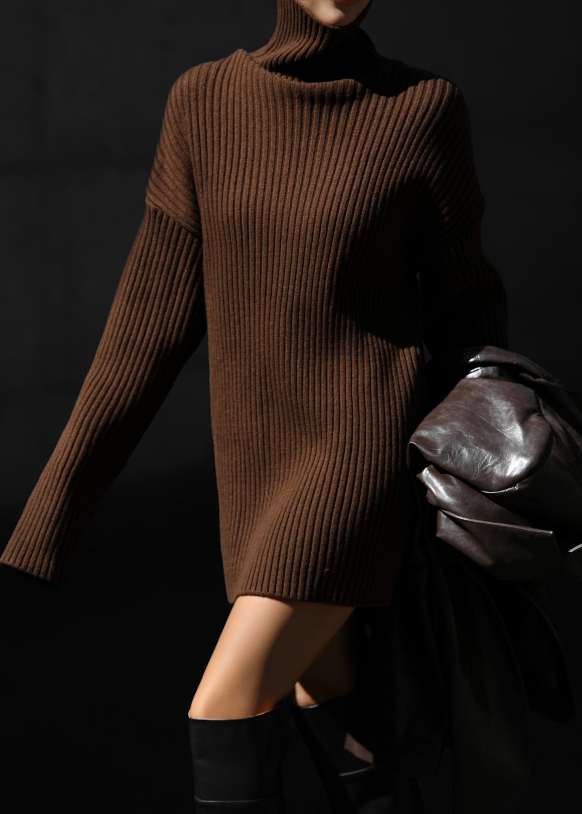 Thelma Ribbed Sweater Dress - Brown β view 1 of 9