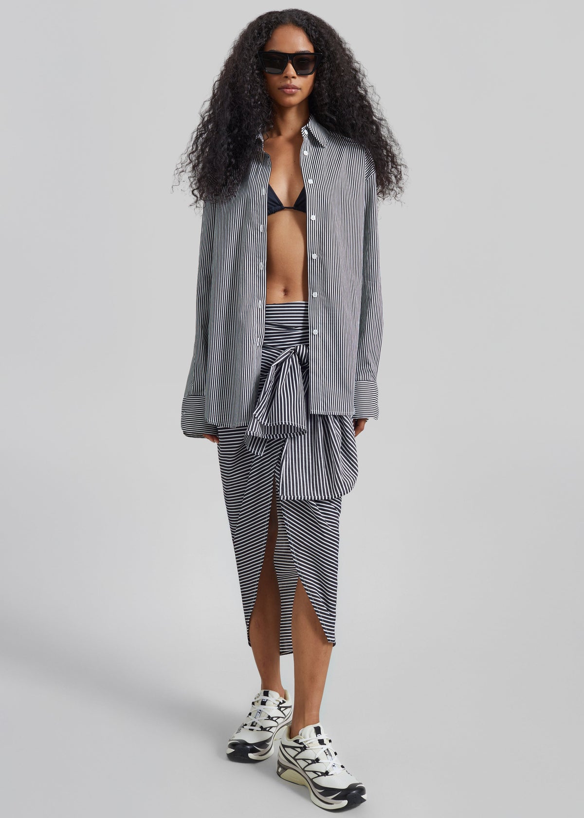 Thira Wrap Skirt - Black/White Stripe β view 9 of 11