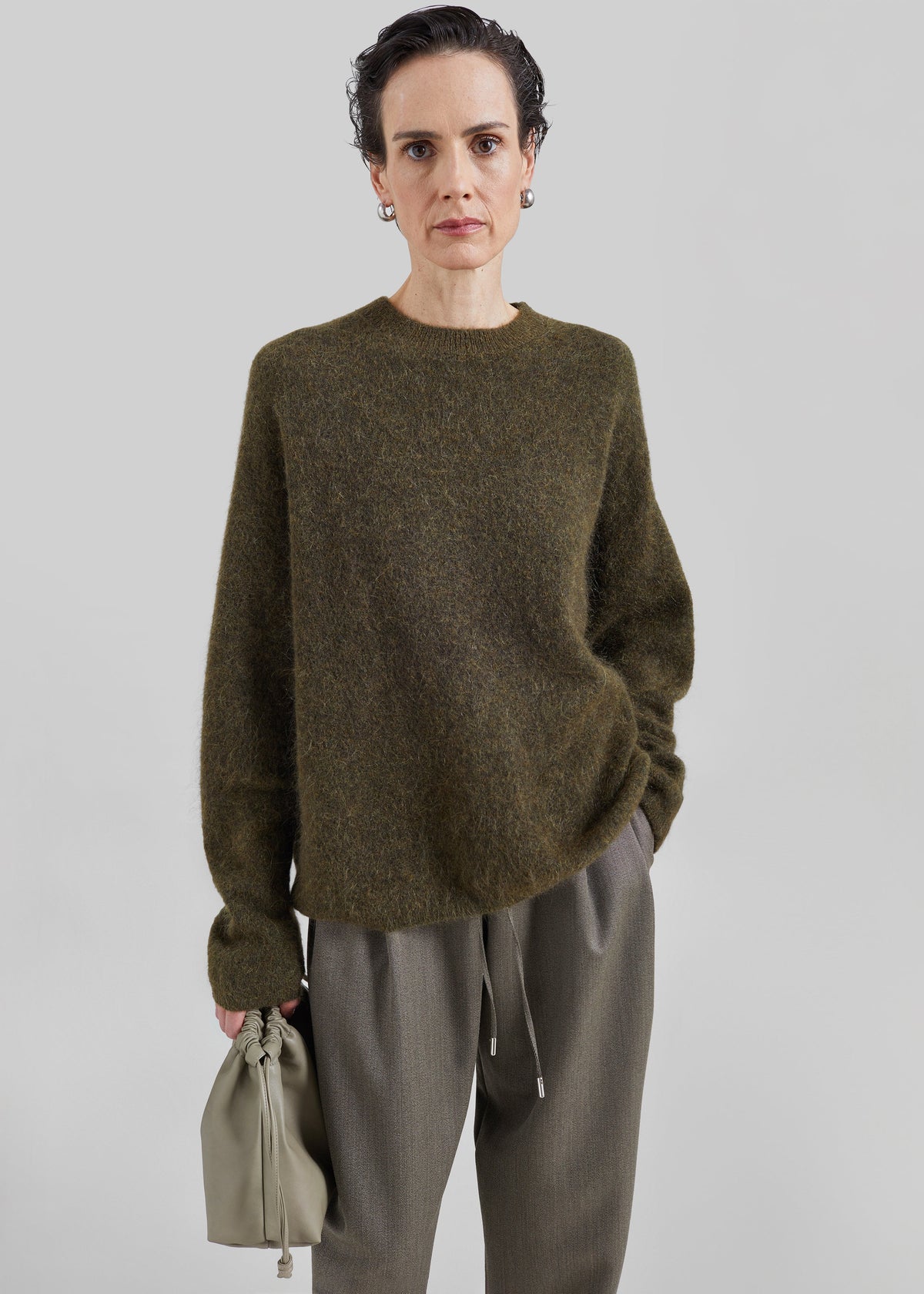 Timea Mohair Fuzzy Sweater - Dark Olive β view 11 of 14