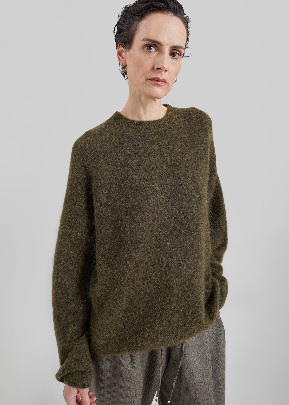 Timea Mohair Fuzzy Sweater - Dark Olive β view 12 of 14