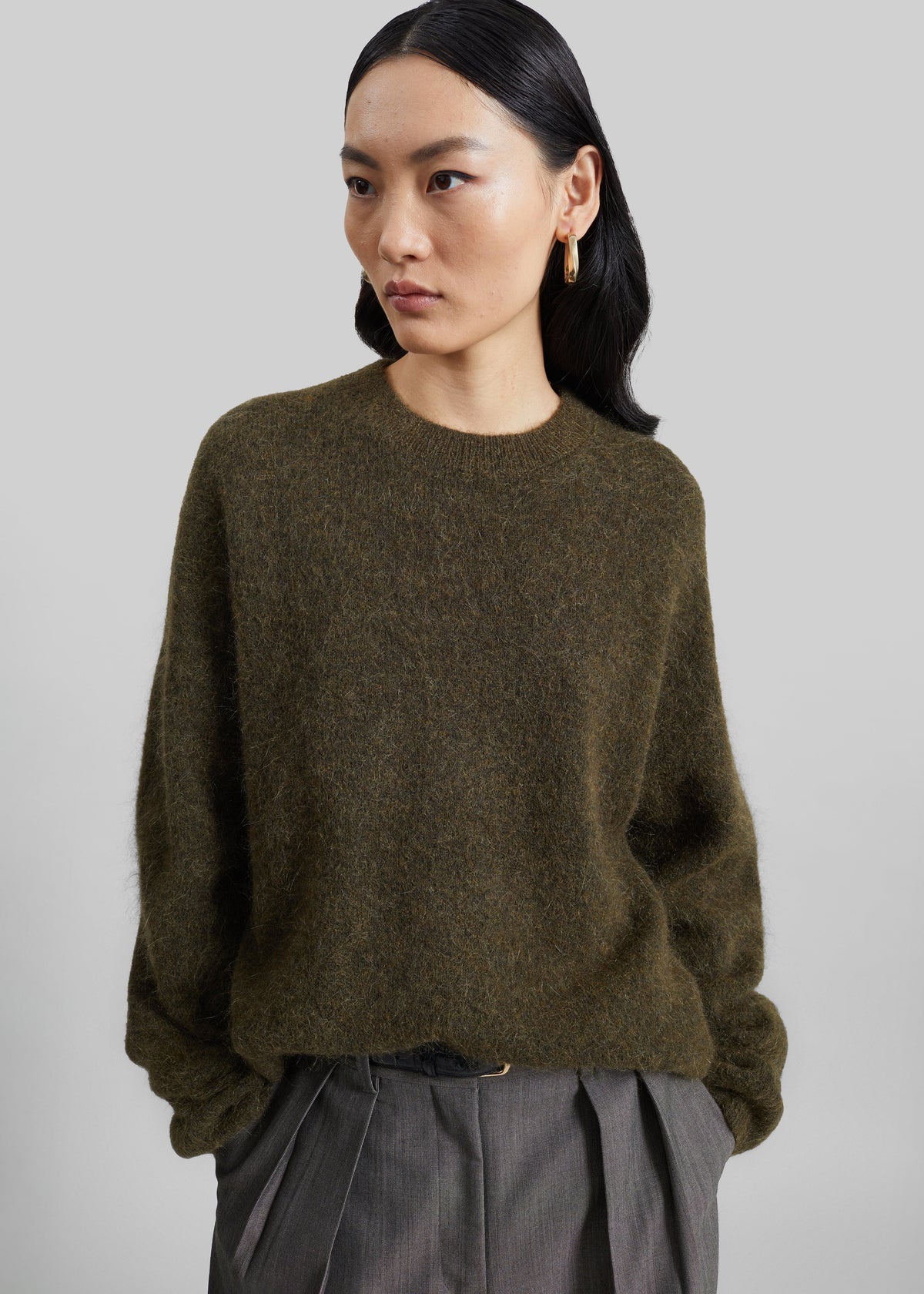 Timea Mohair Fuzzy Sweater - Dark Olive β view 6 of 14