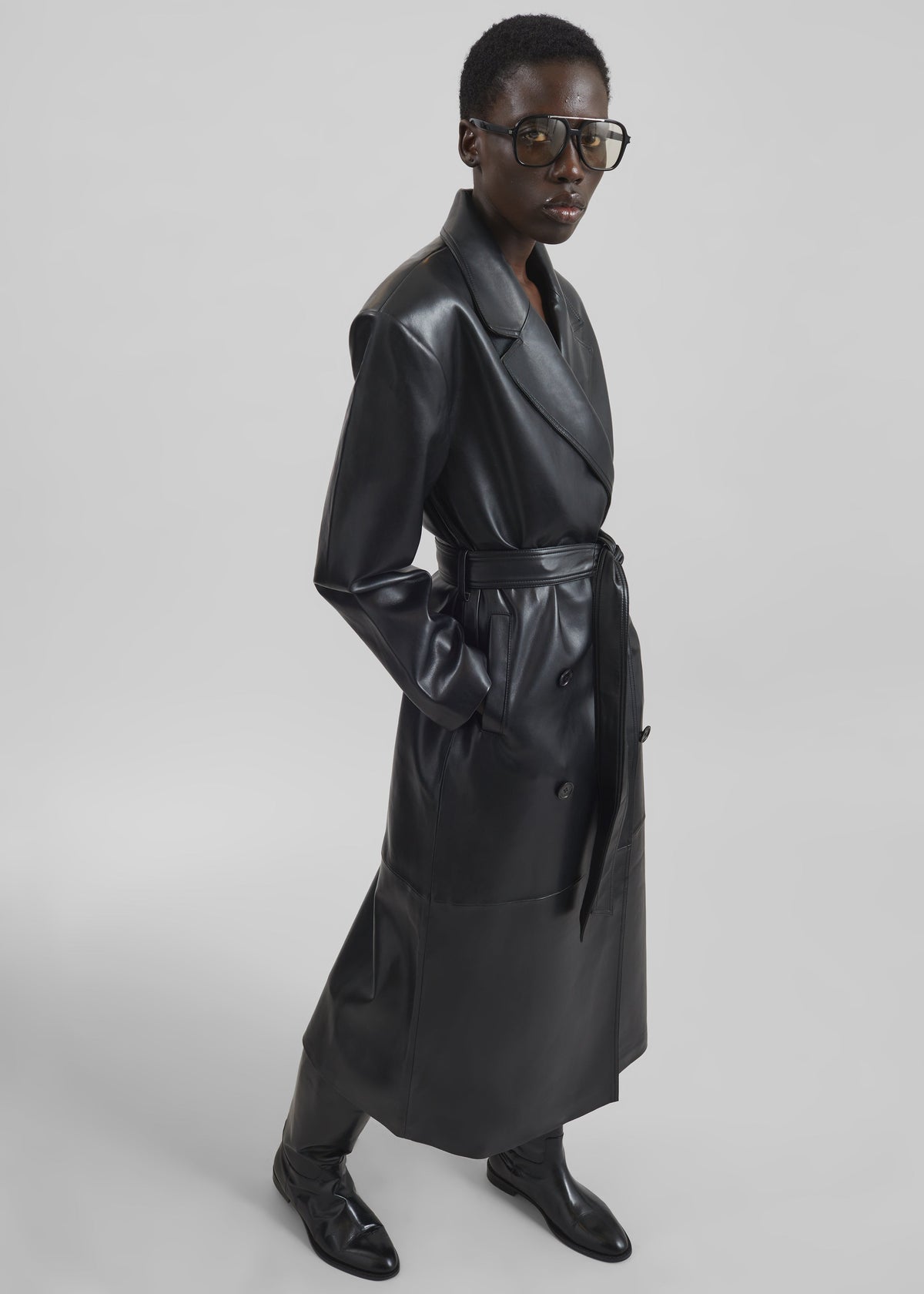 Tina Faux Leather Trench Coat - Black β view 3 of 6