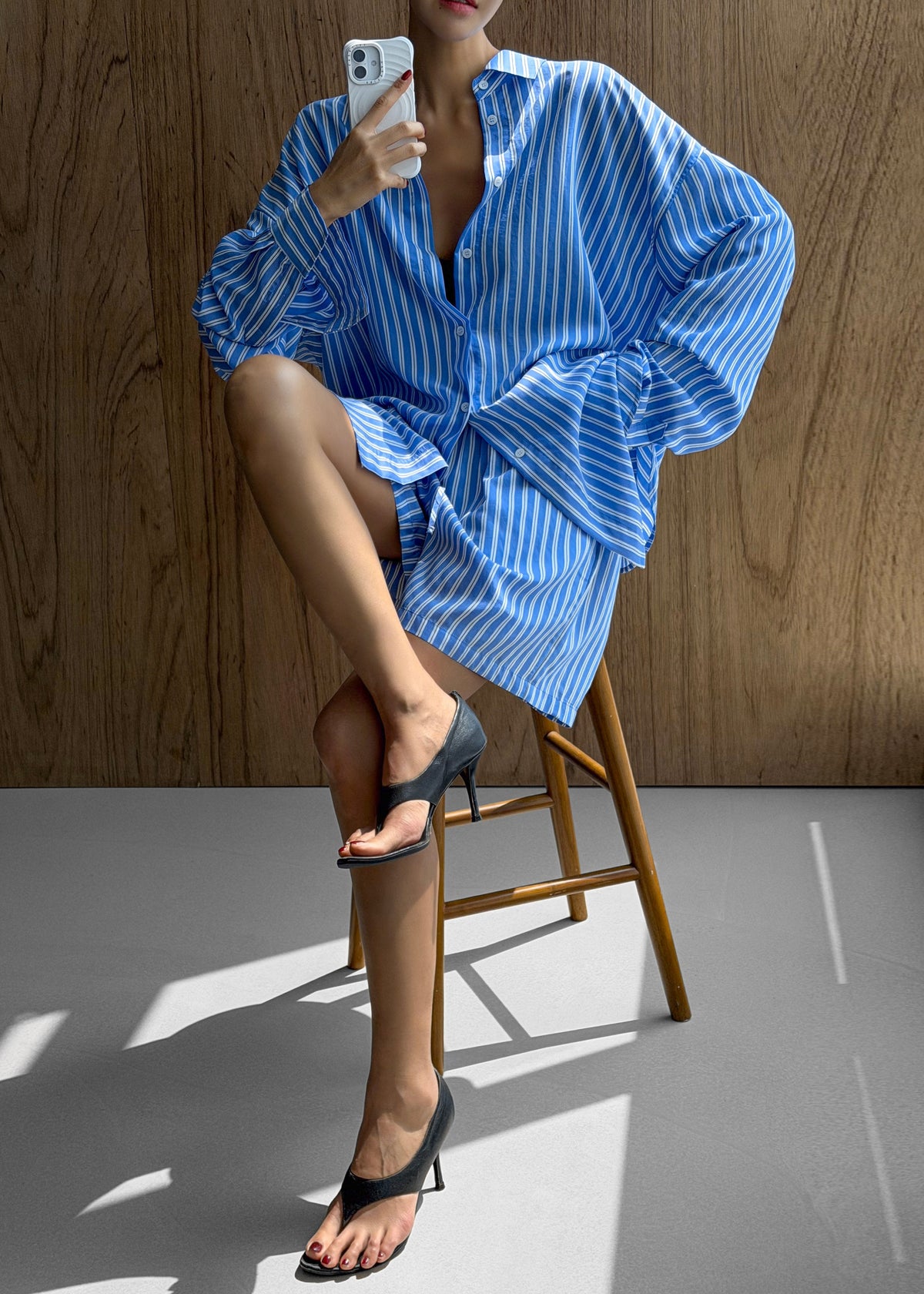 Toscane Oversized Shirt - Blue/White Stripe β view 4 of 11