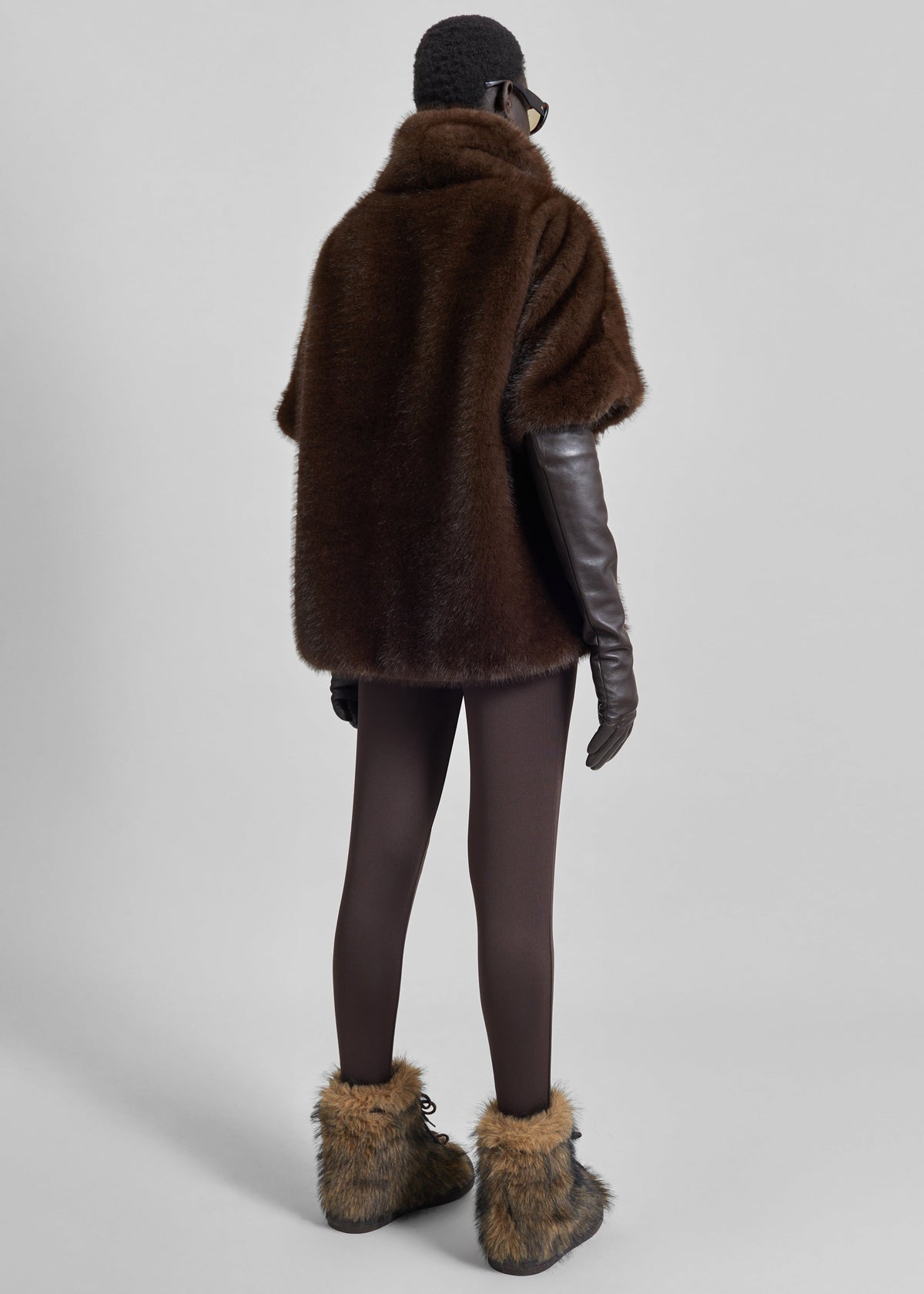 Trento Faux Fur Mock Neck Top - Dark Brown β view 5 of 6