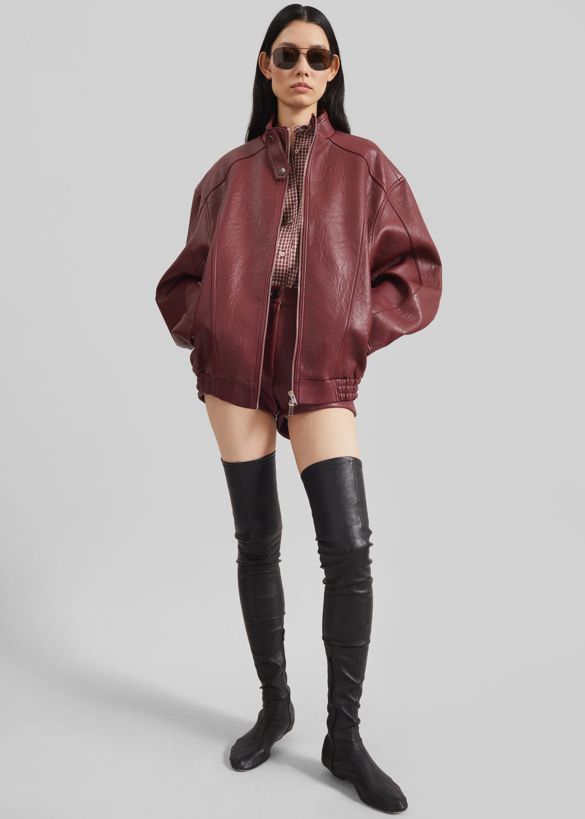 Troye Faux Leather Bomber Jacket - Burgundy β view 3 of 8