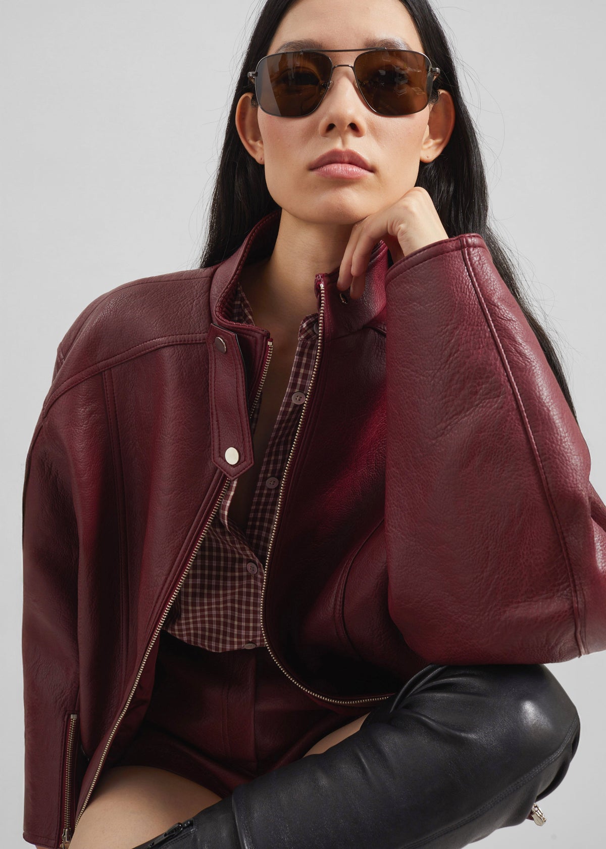 Troye Faux Leather Bomber Jacket - Burgundy β view 4 of 8