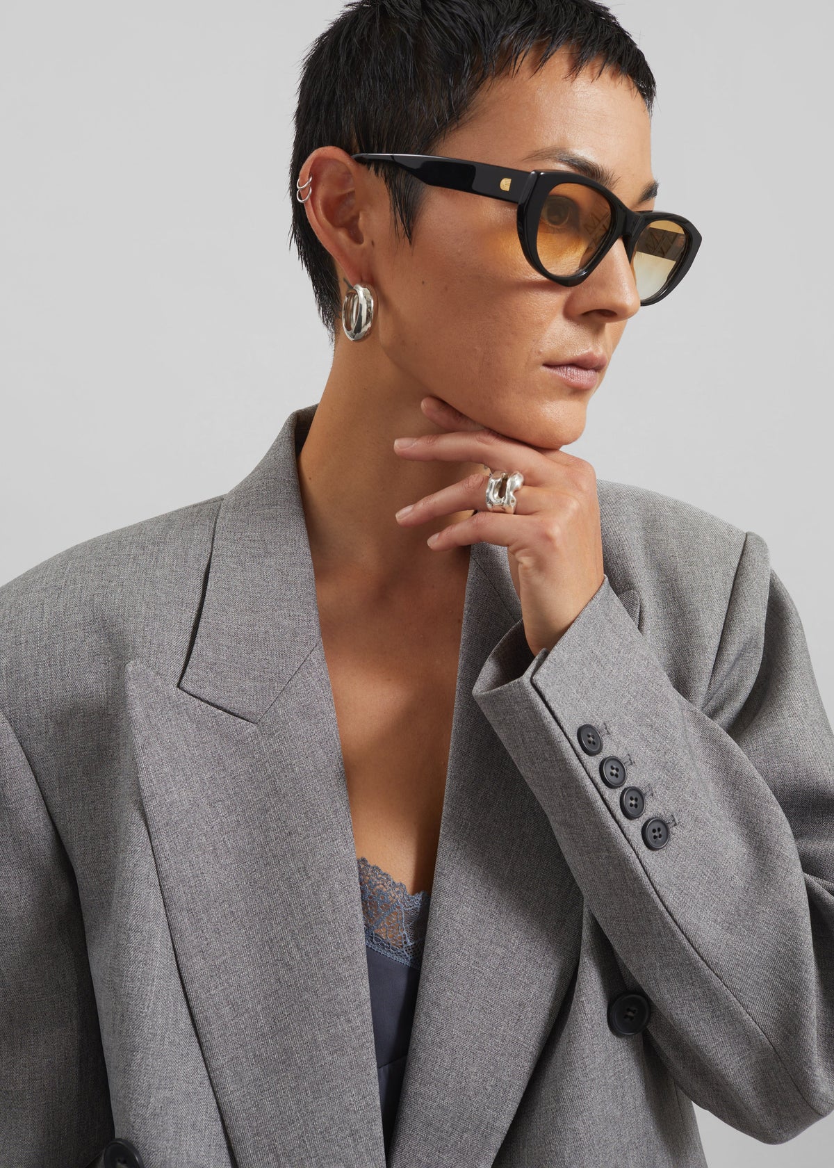Vallsta Double-Breasted Blazer - Grey Melange β view 5 of 10