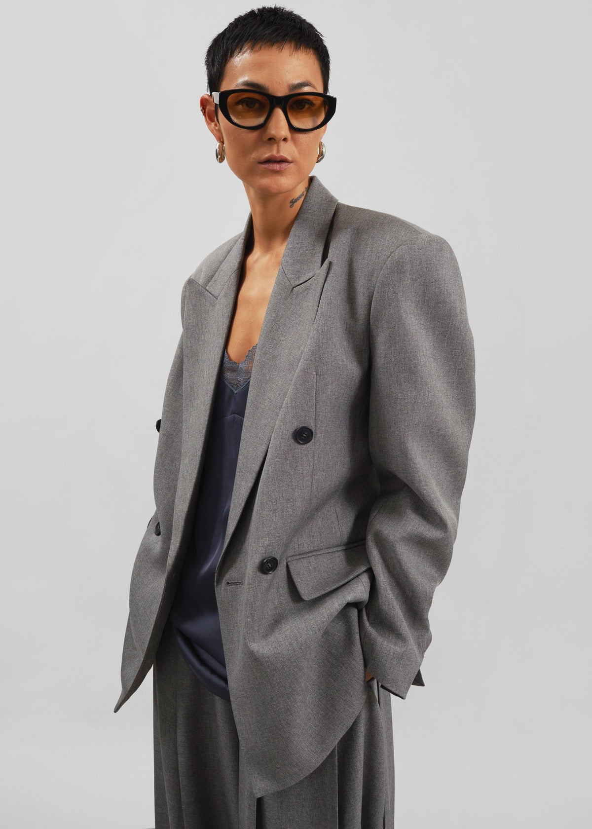 Vallsta Double-Breasted Blazer - Grey Melange β view 6 of 10