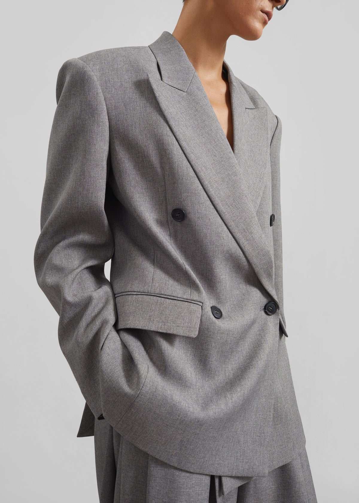Vallsta Double-Breasted Blazer - Grey Melange β view 3 of 10