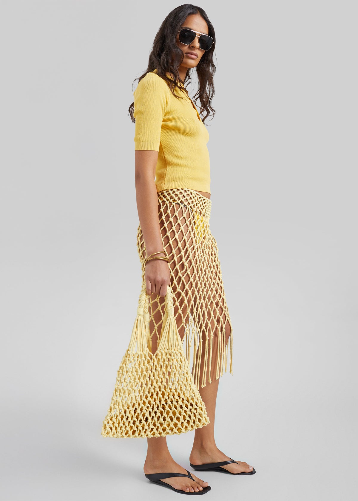 Vally Ribbed Knit Polo Top - Yellow β view 5 of 7