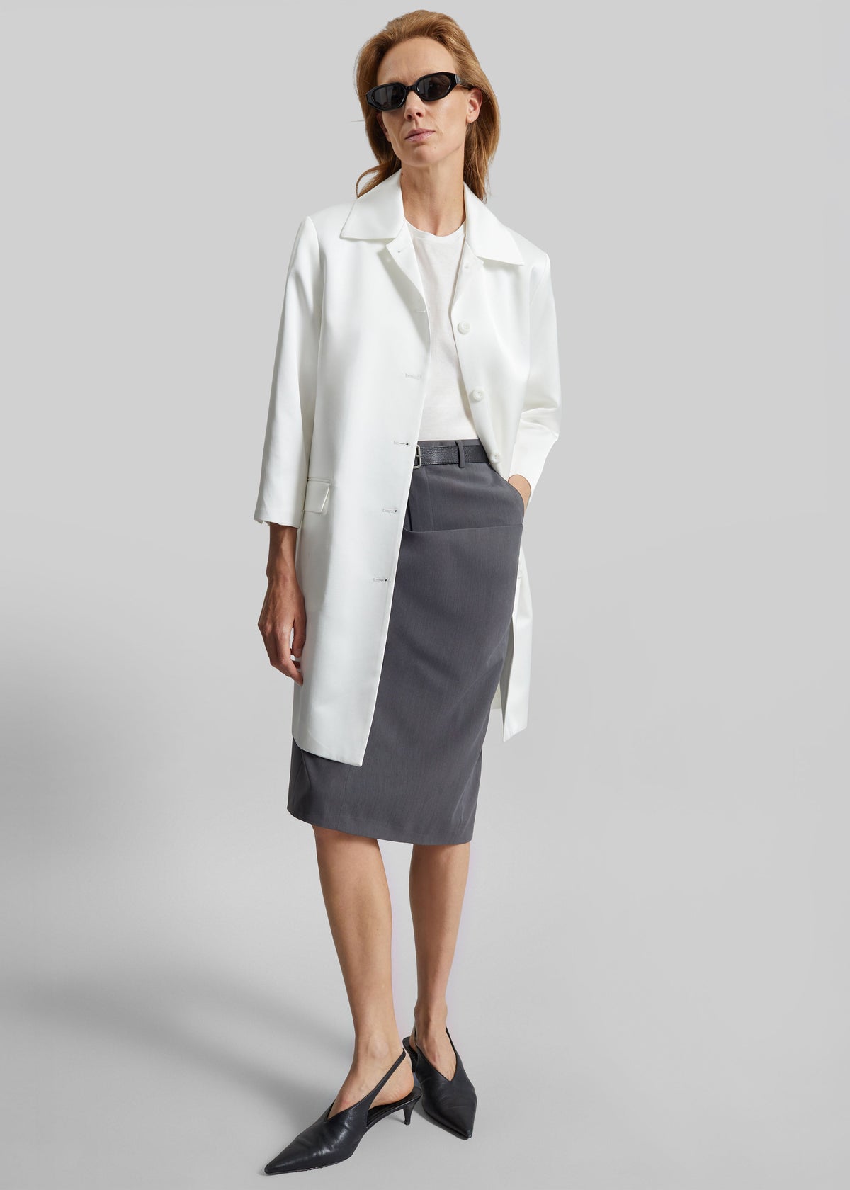 Vavin Satin Long Jacket - White β view 3 of 5