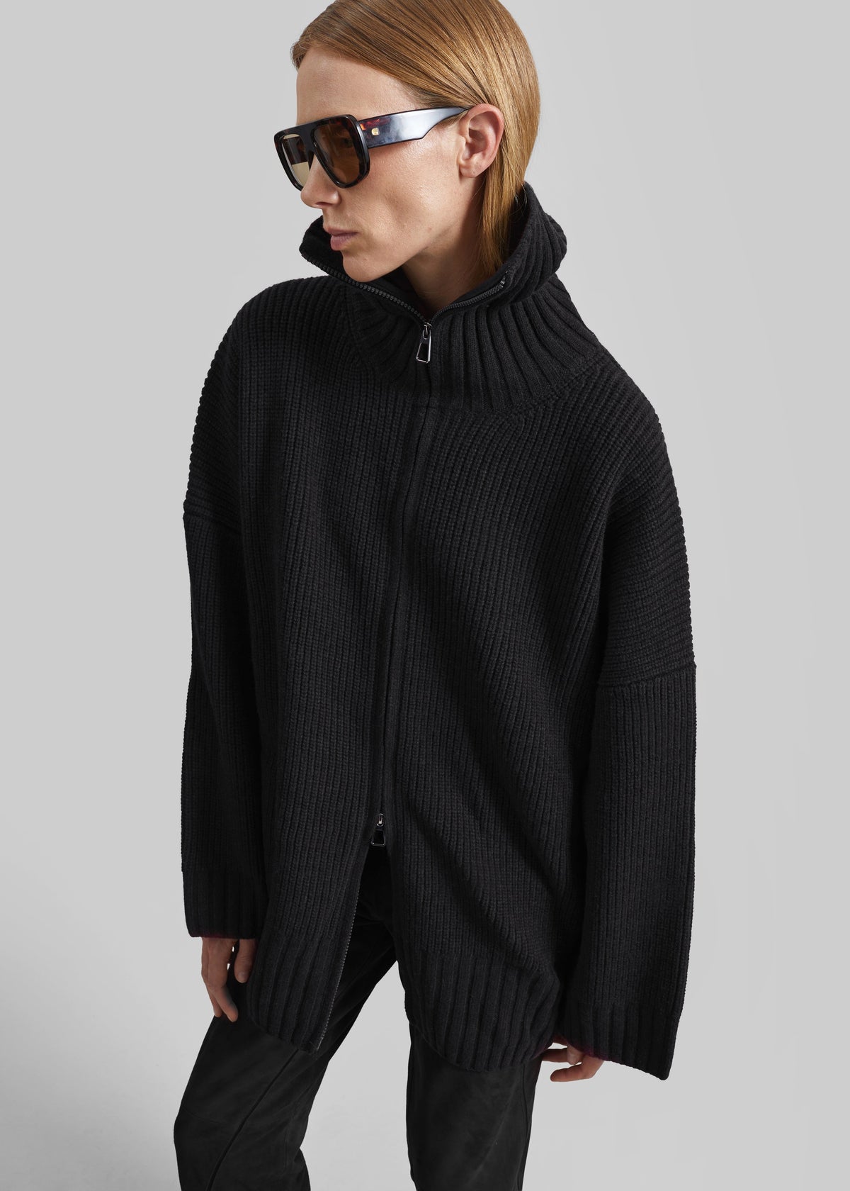 Veda Oversized Zip-Up Cardigan - Black β view 1 of 7