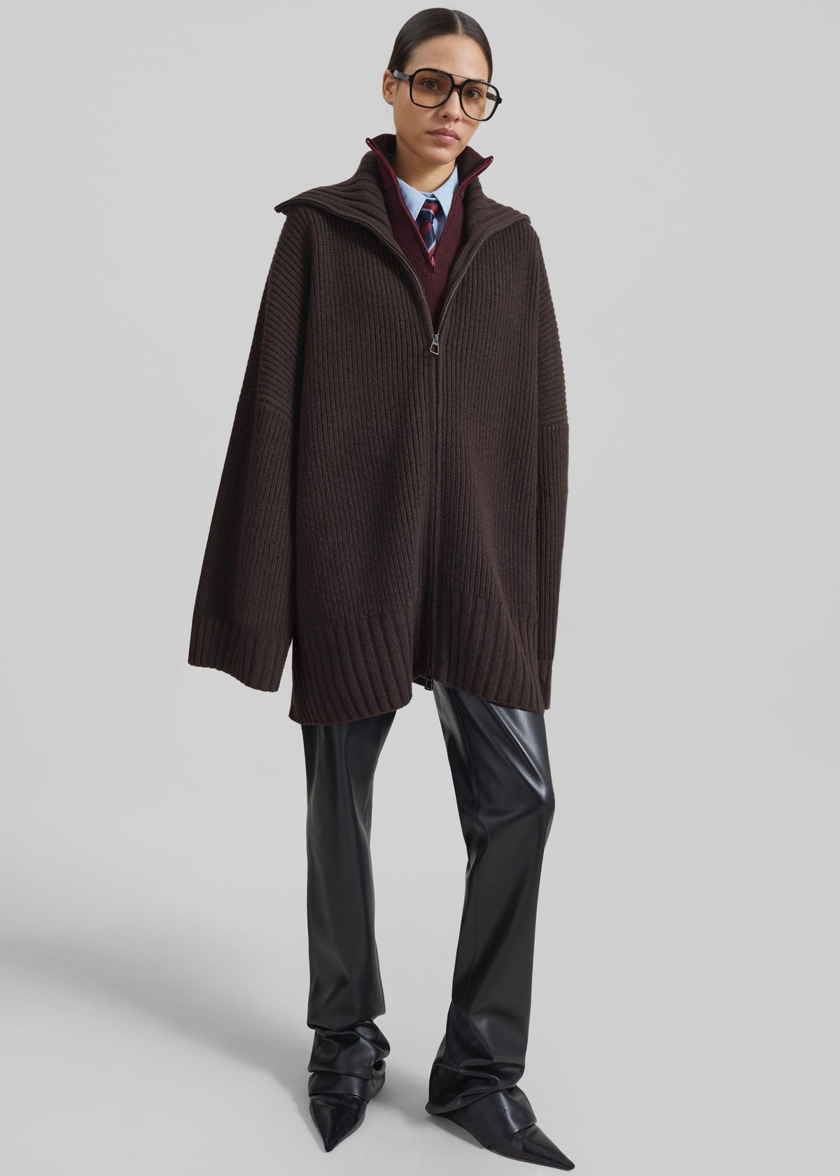 Veda Oversized Zip-Up Cardigan - Brown β view 10 of 10
