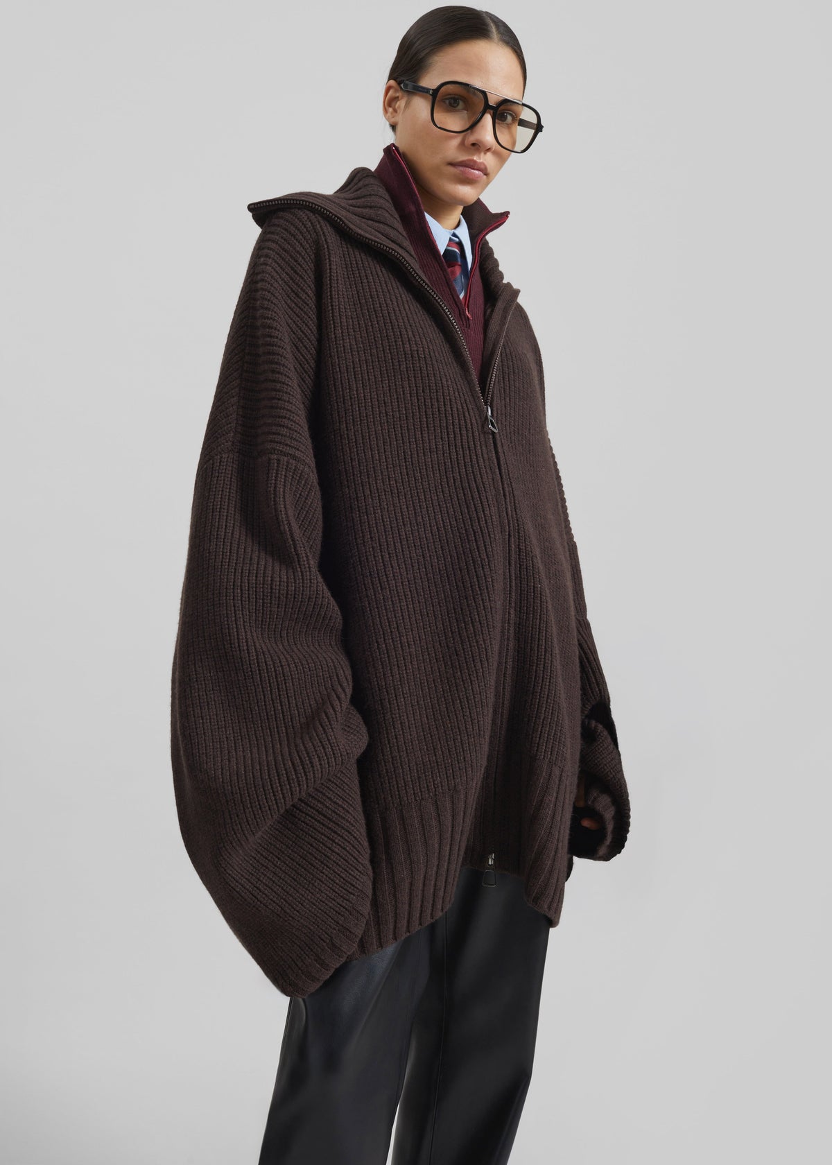 Veda Oversized Zip-Up Cardigan - Brown β view 5 of 10