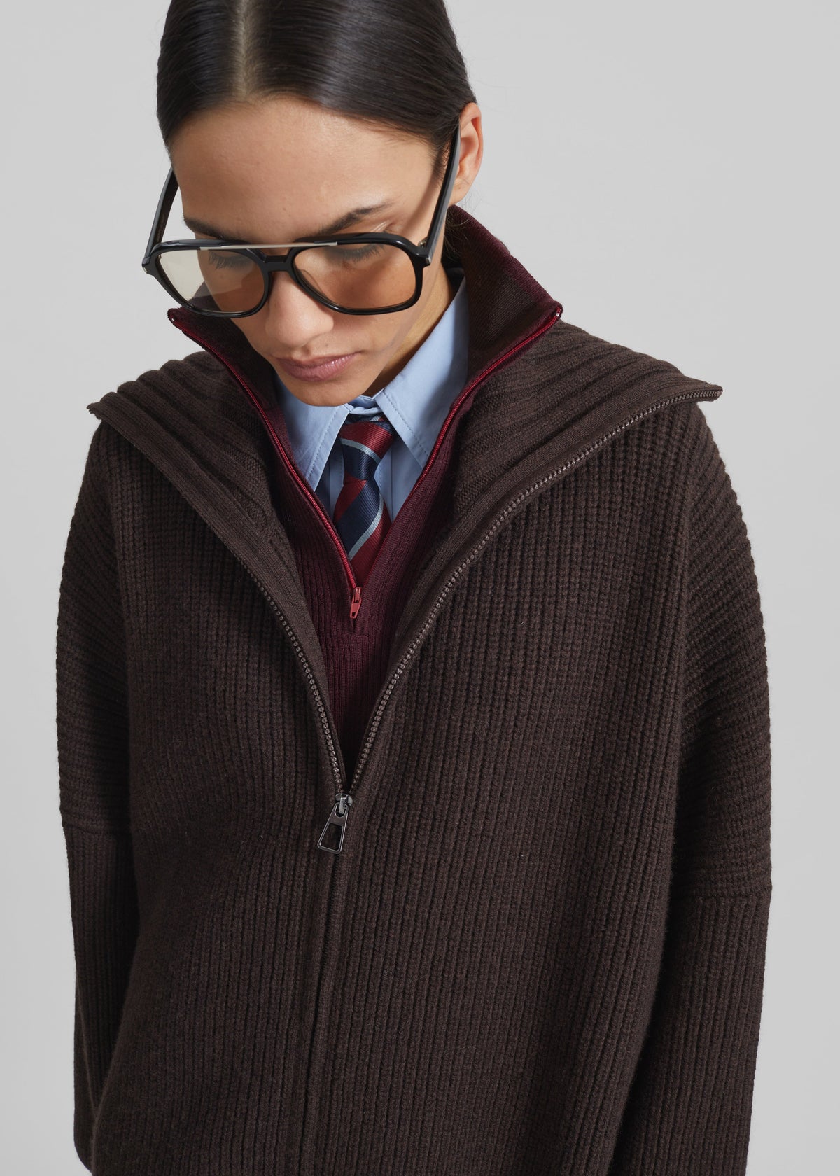 Veda Oversized Zip-Up Cardigan - Brown β view 6 of 10