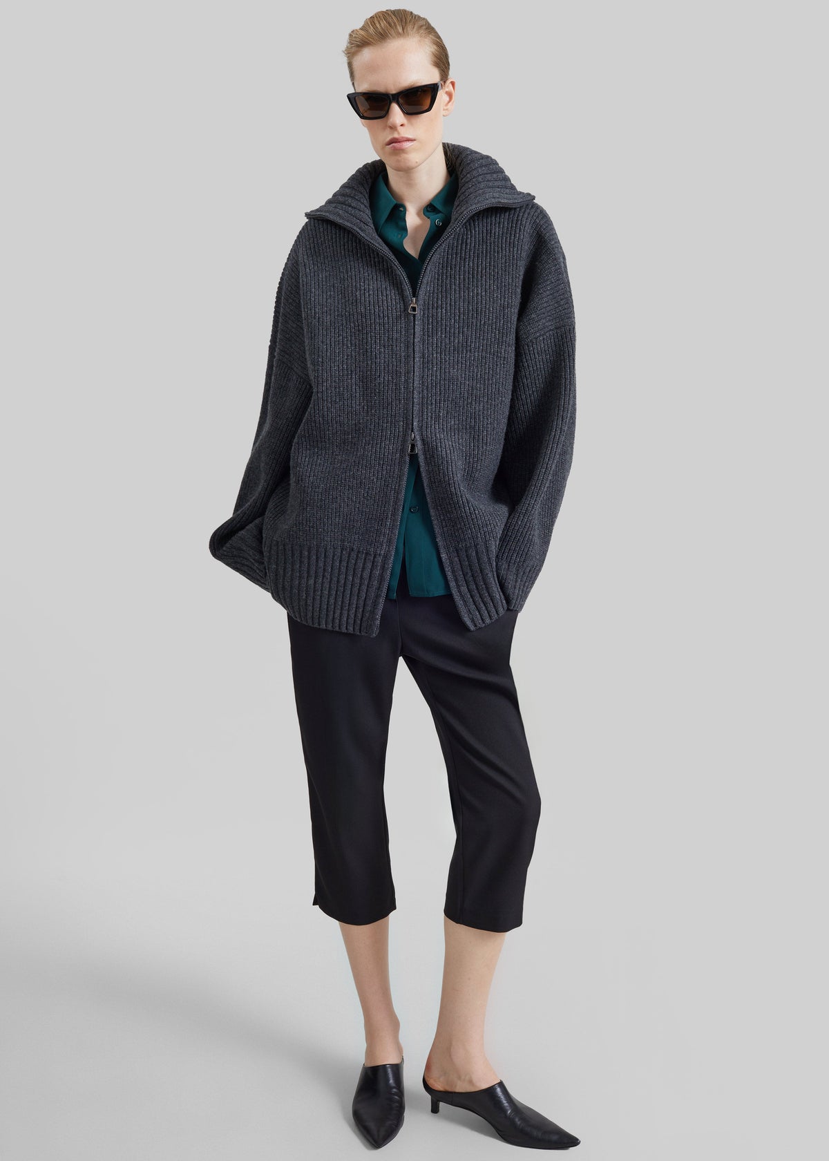 Veda Oversized Zip-Up Cardigan - Charcoal β view 4 of 7