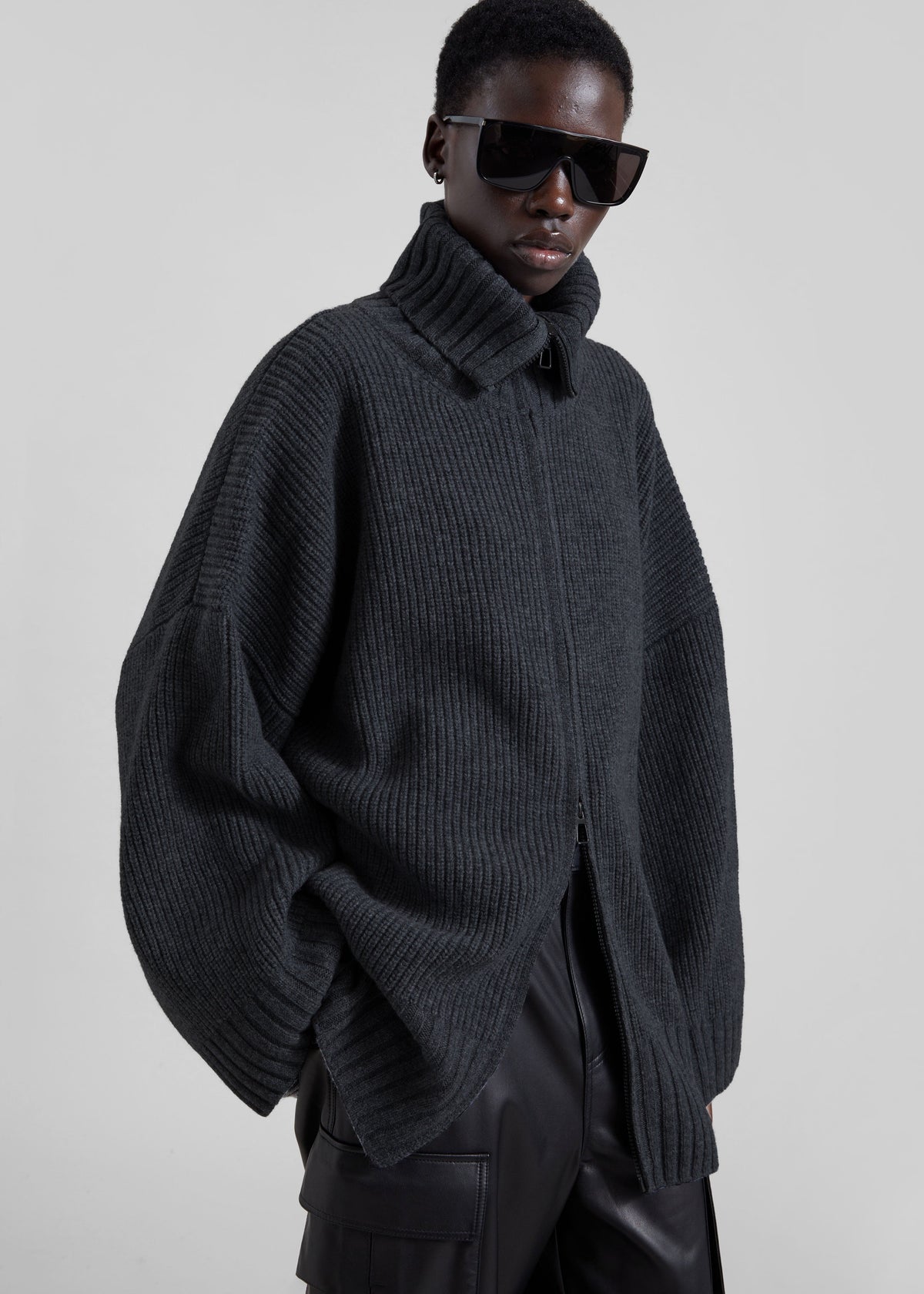 Veda Oversized Zip-Up Cardigan - Charcoal β view 1 of 7