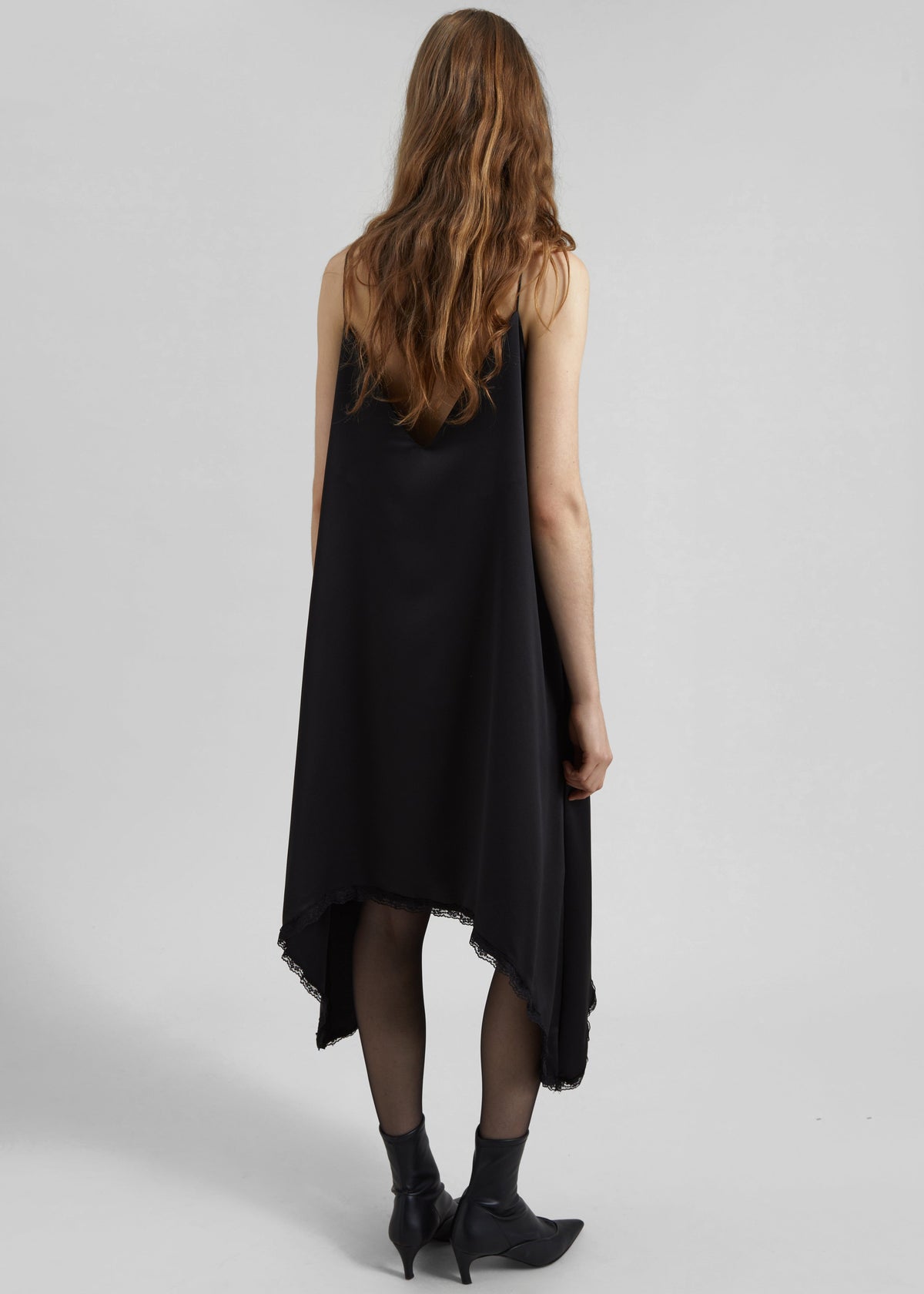 Velanne Satin Lace Trim Dress - Black β view 5 of 6