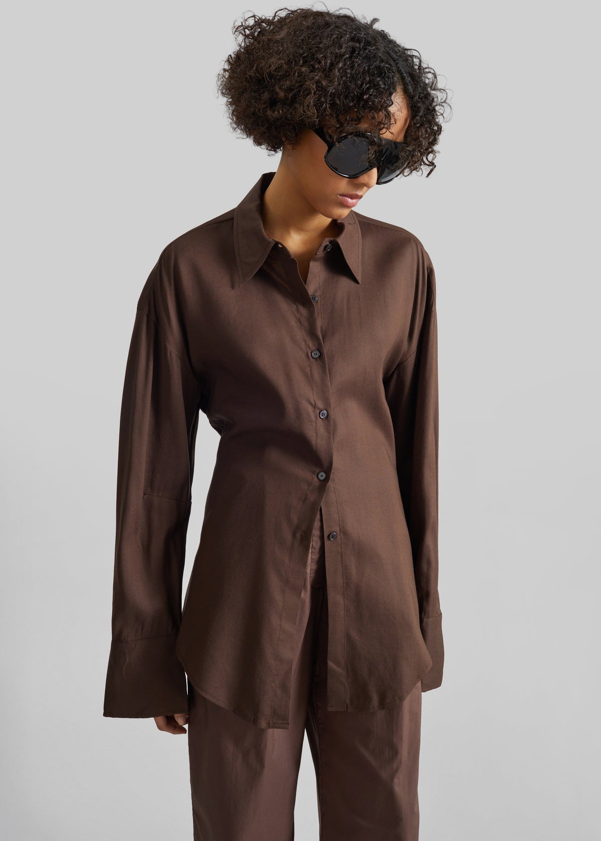 Velia Cut-Out Back Shirt - Brown β view 6 of 10