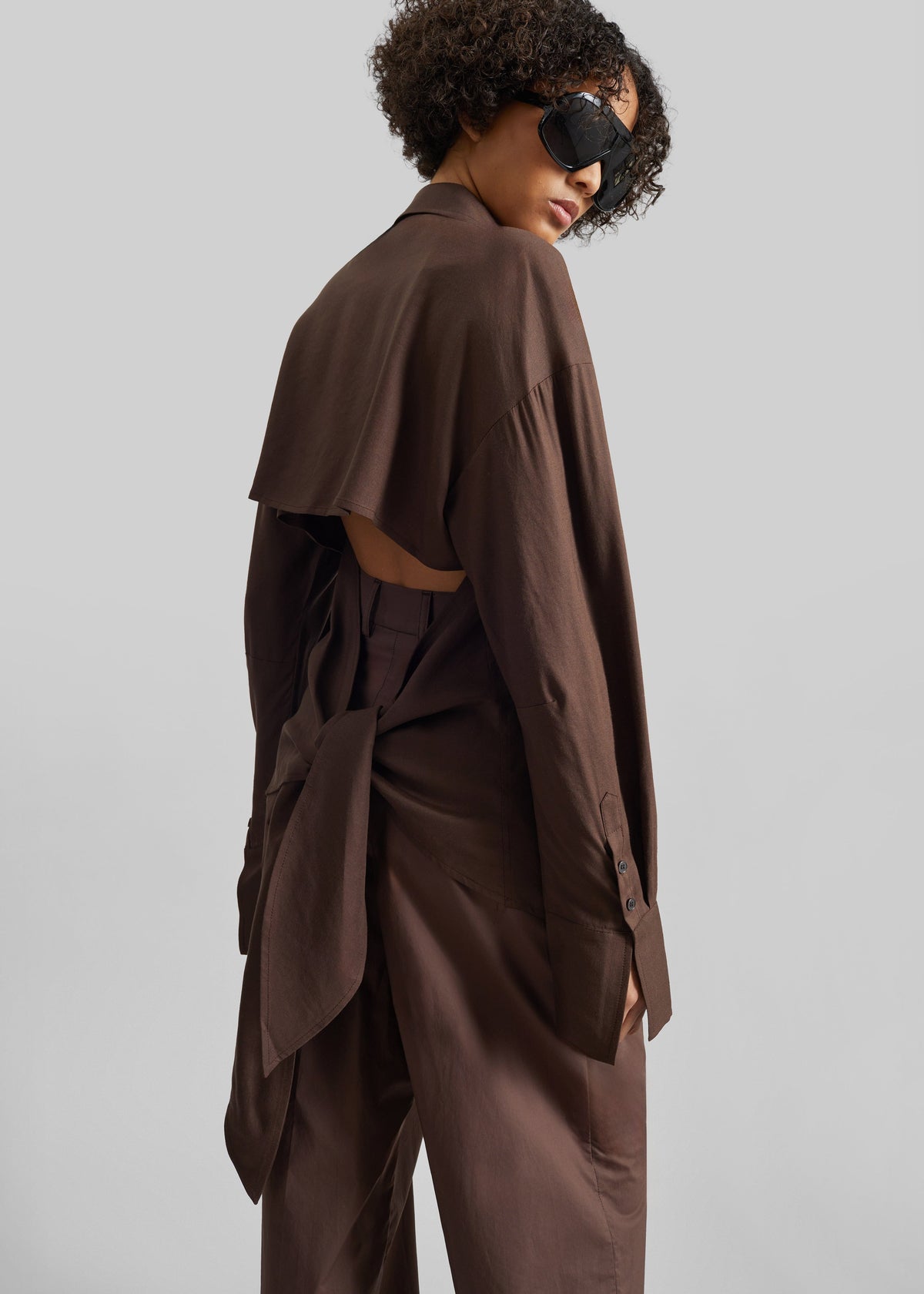 Velia Cut-Out Back Shirt - Brown β view 1 of 10