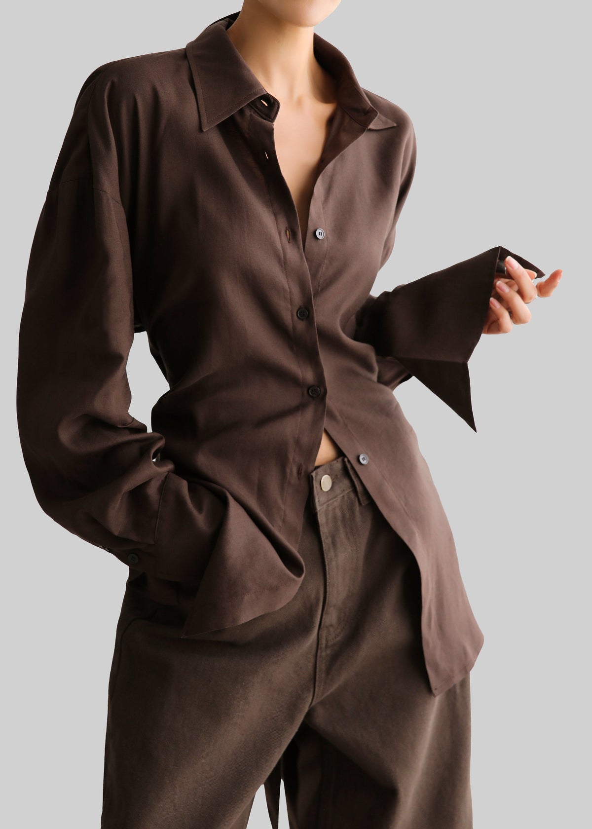 Velia Cut-Out Back Shirt - Brown β view 3 of 10