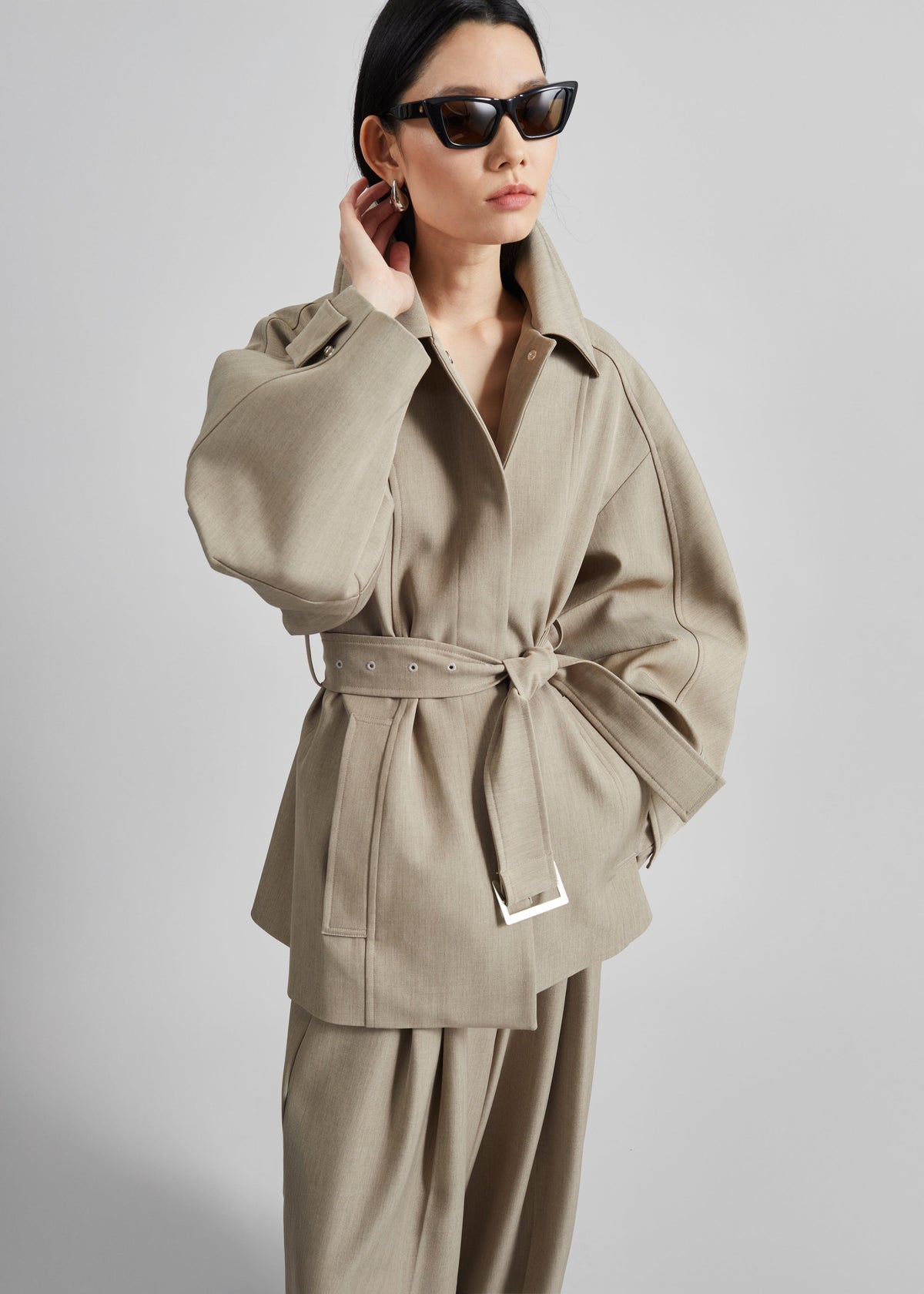 Venlo Curve Sleeve Belted Jacket - Beige β view 5 of 9