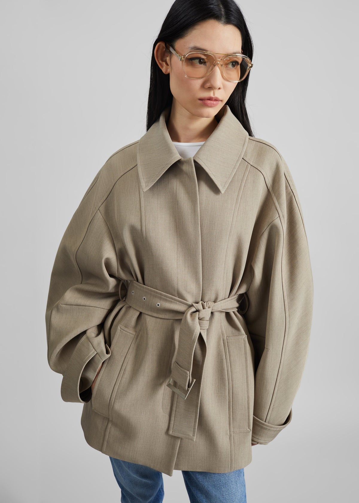Venlo Curve Sleeve Belted Jacket - Beige β view 7 of 9