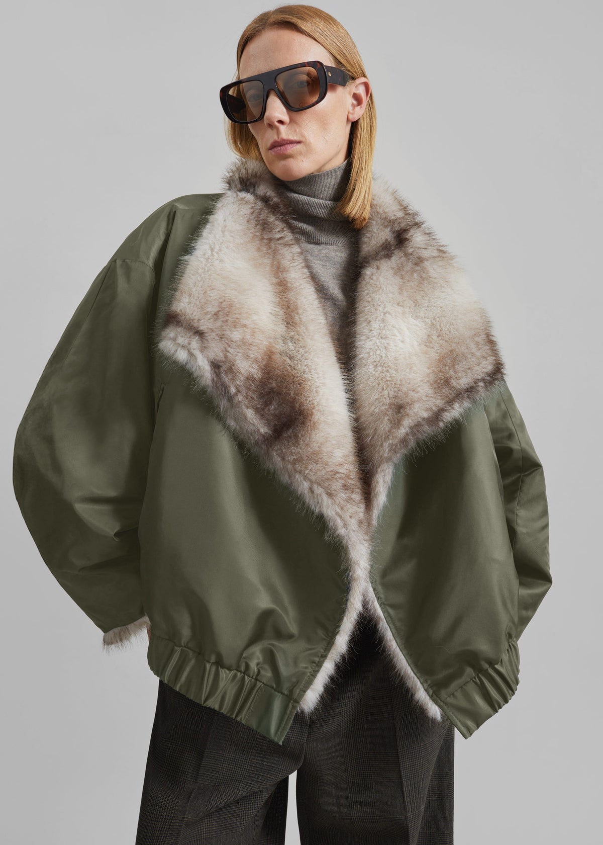 Vera Faux Fur Reversible Short Coat - Beige/Green β view 2 of 6