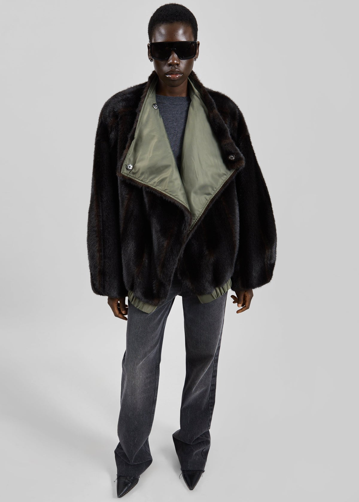 Vera Faux Fur Reversible Short Coat - Brown/Green β view 5 of 7