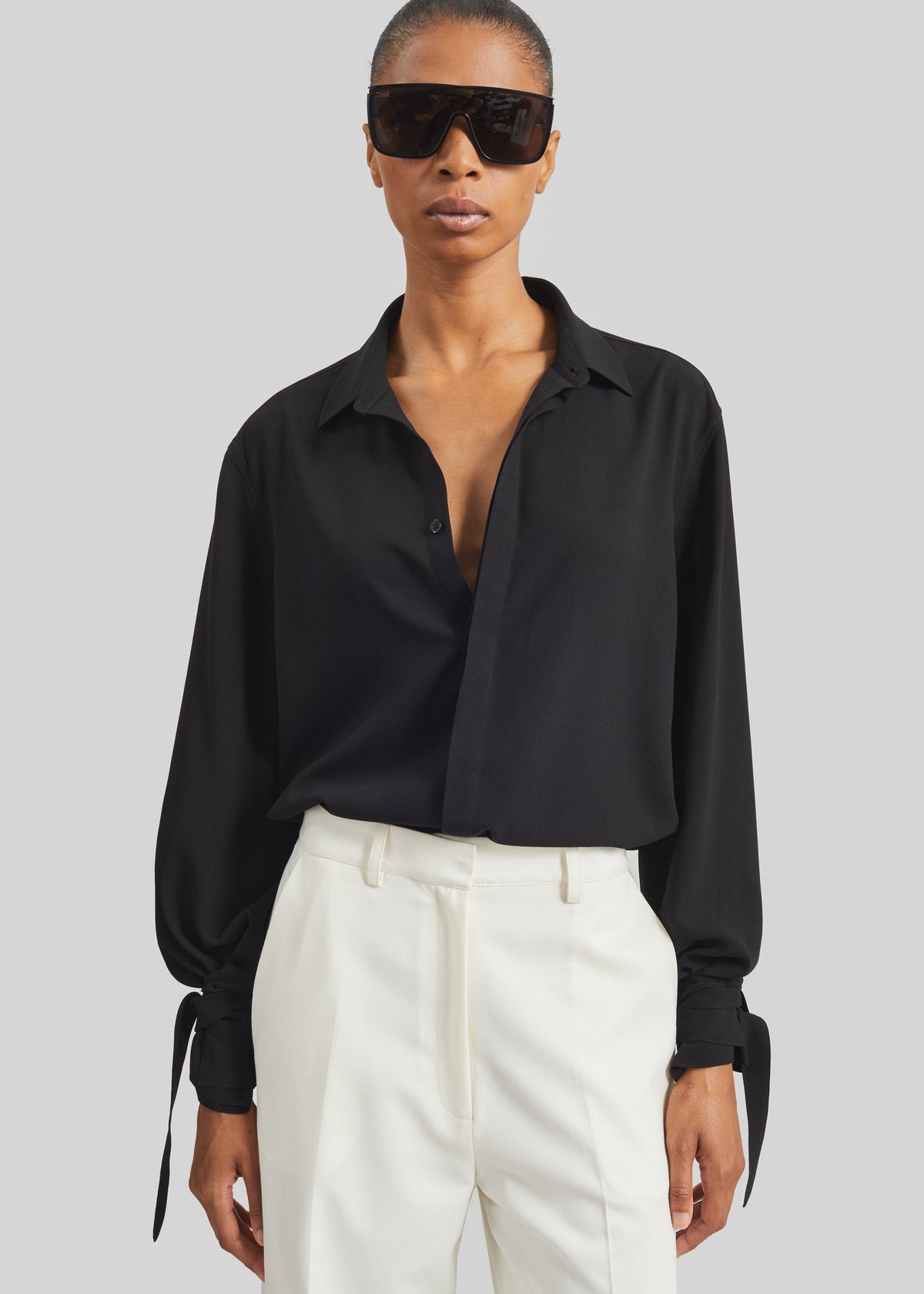 Verlin Sheer Chiffon Tie Cuff Shirt - Black β view 6 of 10
