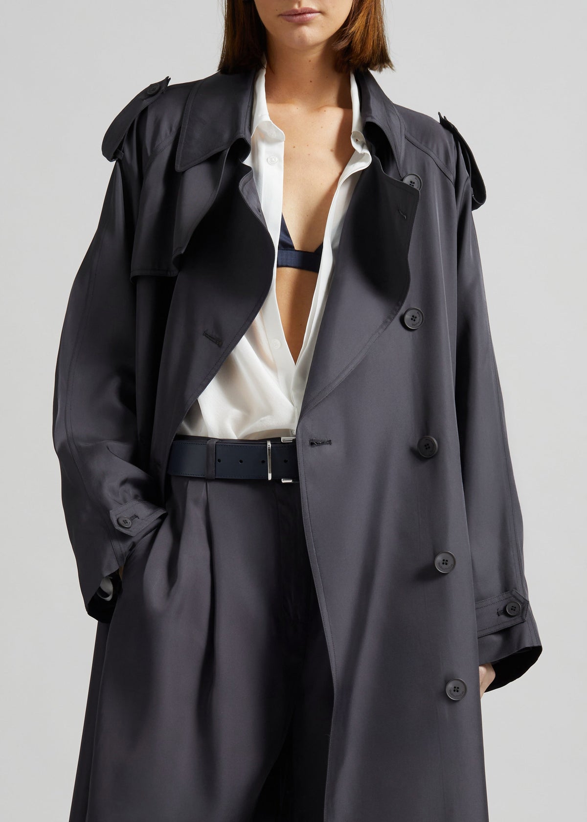Veyron Silk Trench - Storm Grey β view 3 of 7