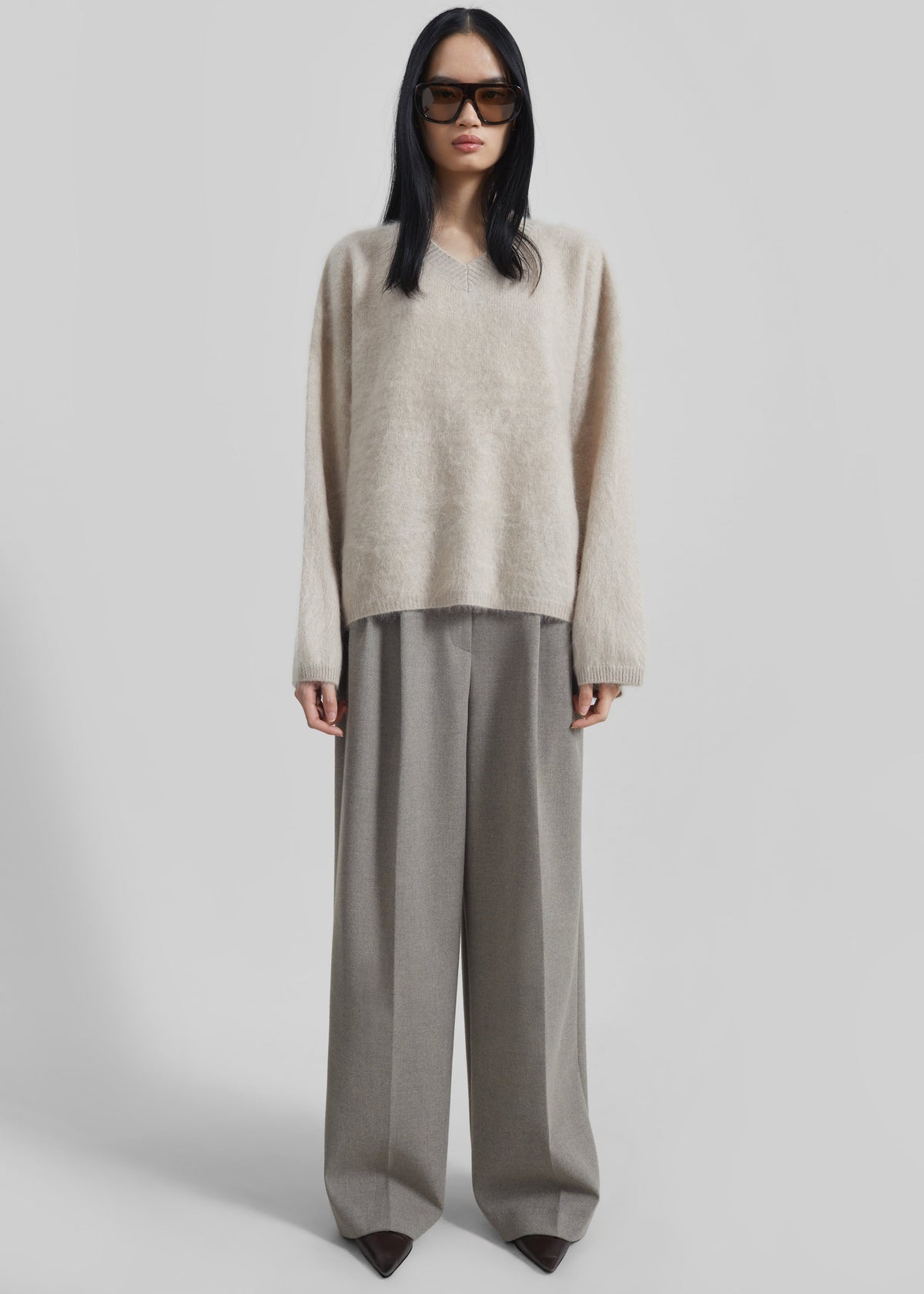 Vilhena Wool Fuzzy V-Neck Sweater - Beige β view 5 of 7