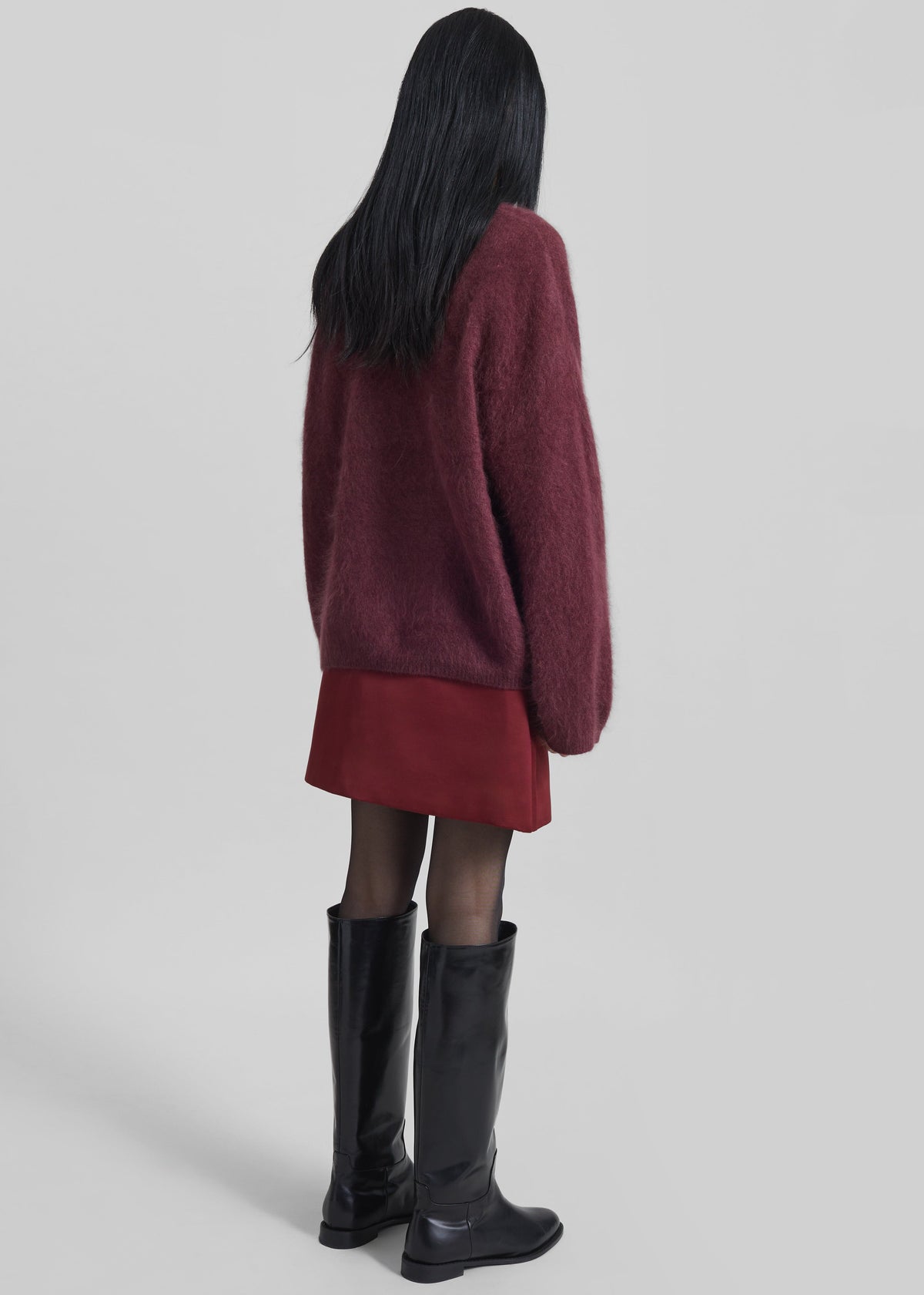 Vilhena Wool Fuzzy V-Neck Sweater - Burgundy β view 12 of 13