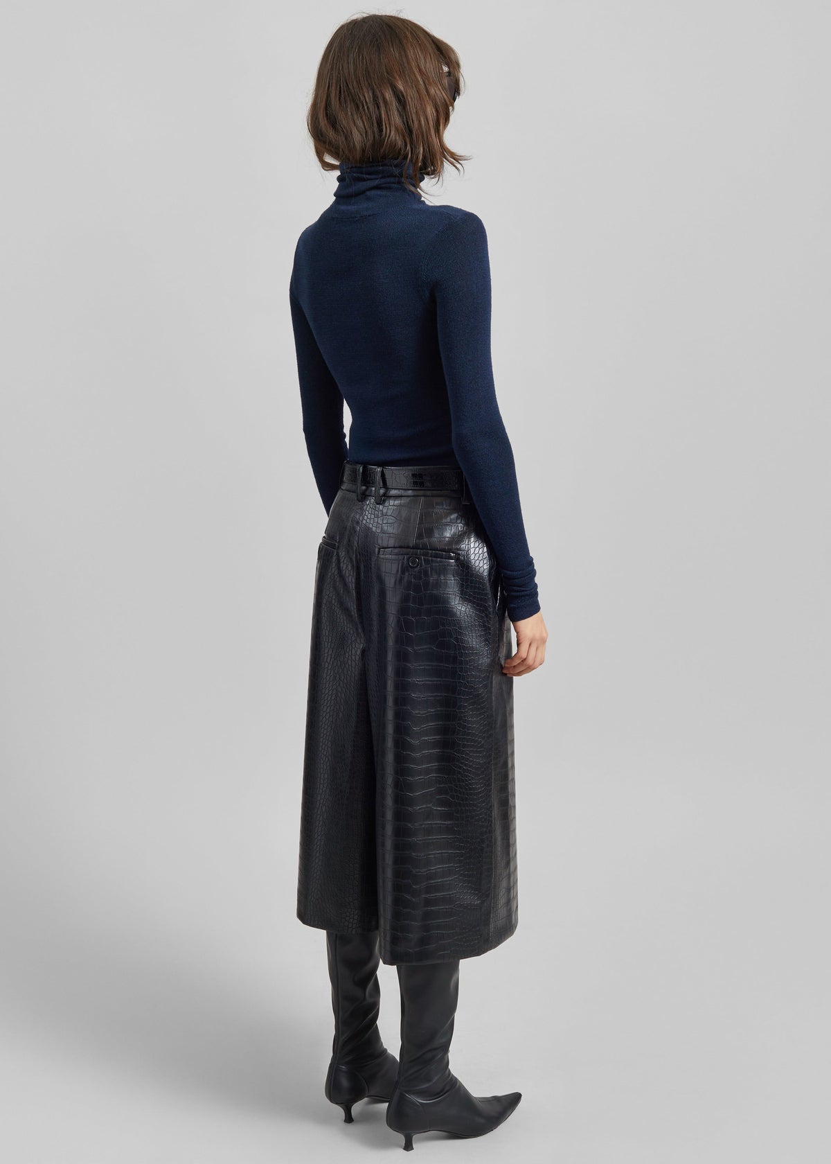 Vivonne Croc Faux Leather Culottes - Black β view 9 of 10