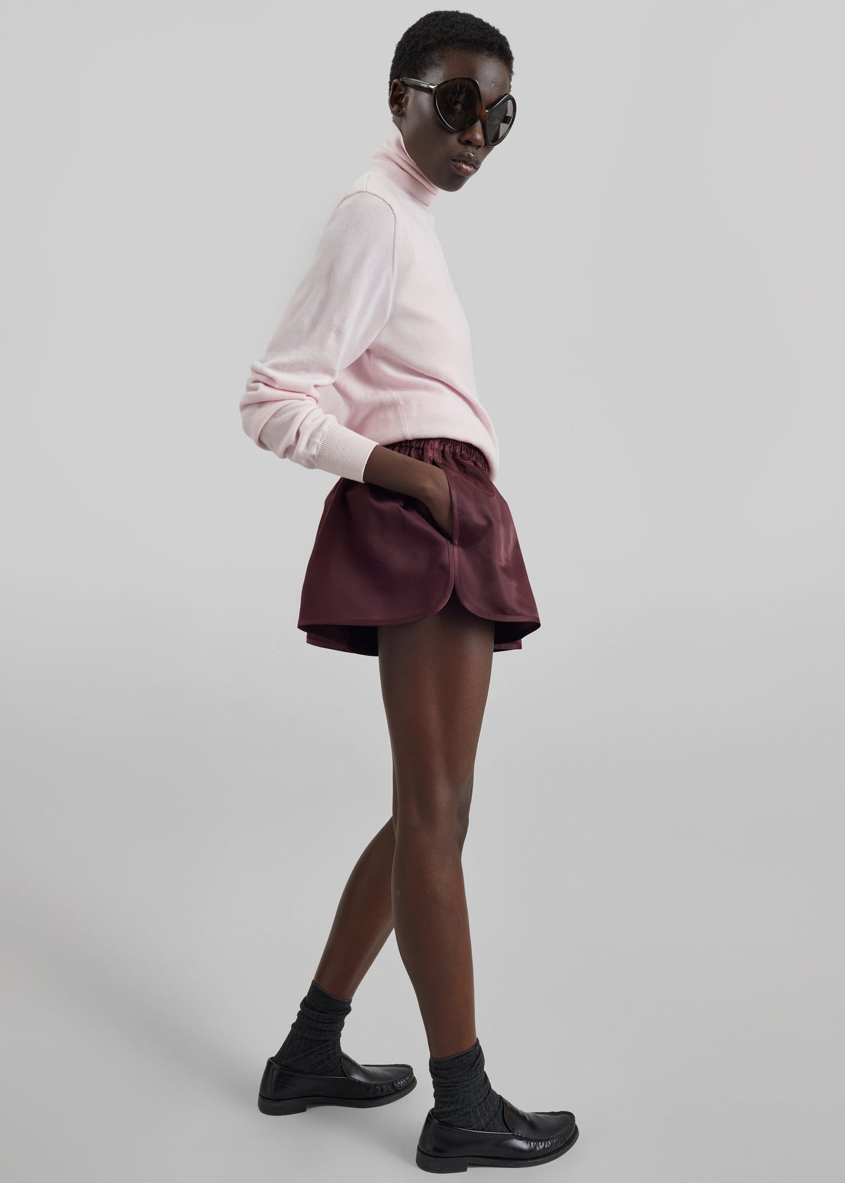 Zafra Satin Mini Shorts - Dark Plum β view 4 of 11